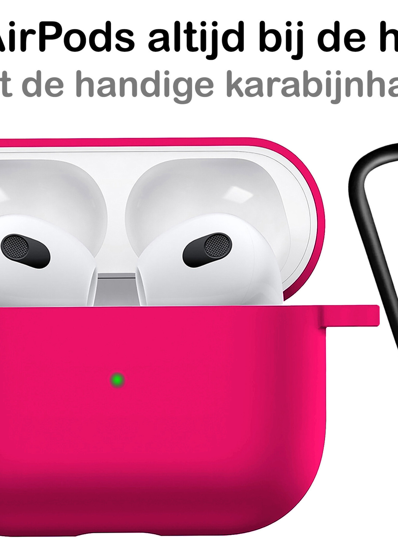 BTH Airpods 3 Hoesje Case Siliconen Hoes Geschikt voor Apple AirPods 3 Case Hoesje Met Clip - Donker Roze