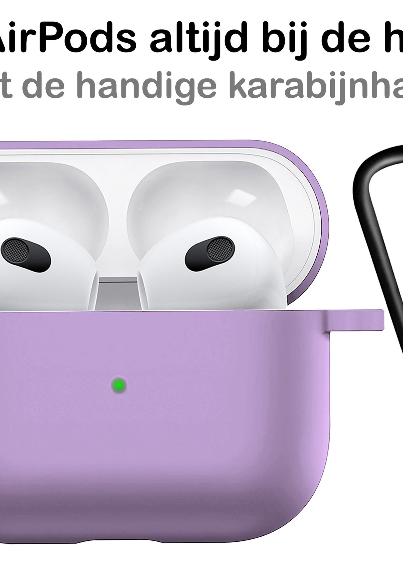 BTH Airpods 3 Hoesje Case Siliconen Hoes Geschikt voor Apple AirPods 3 Case Hoesje Met Clip - Lila