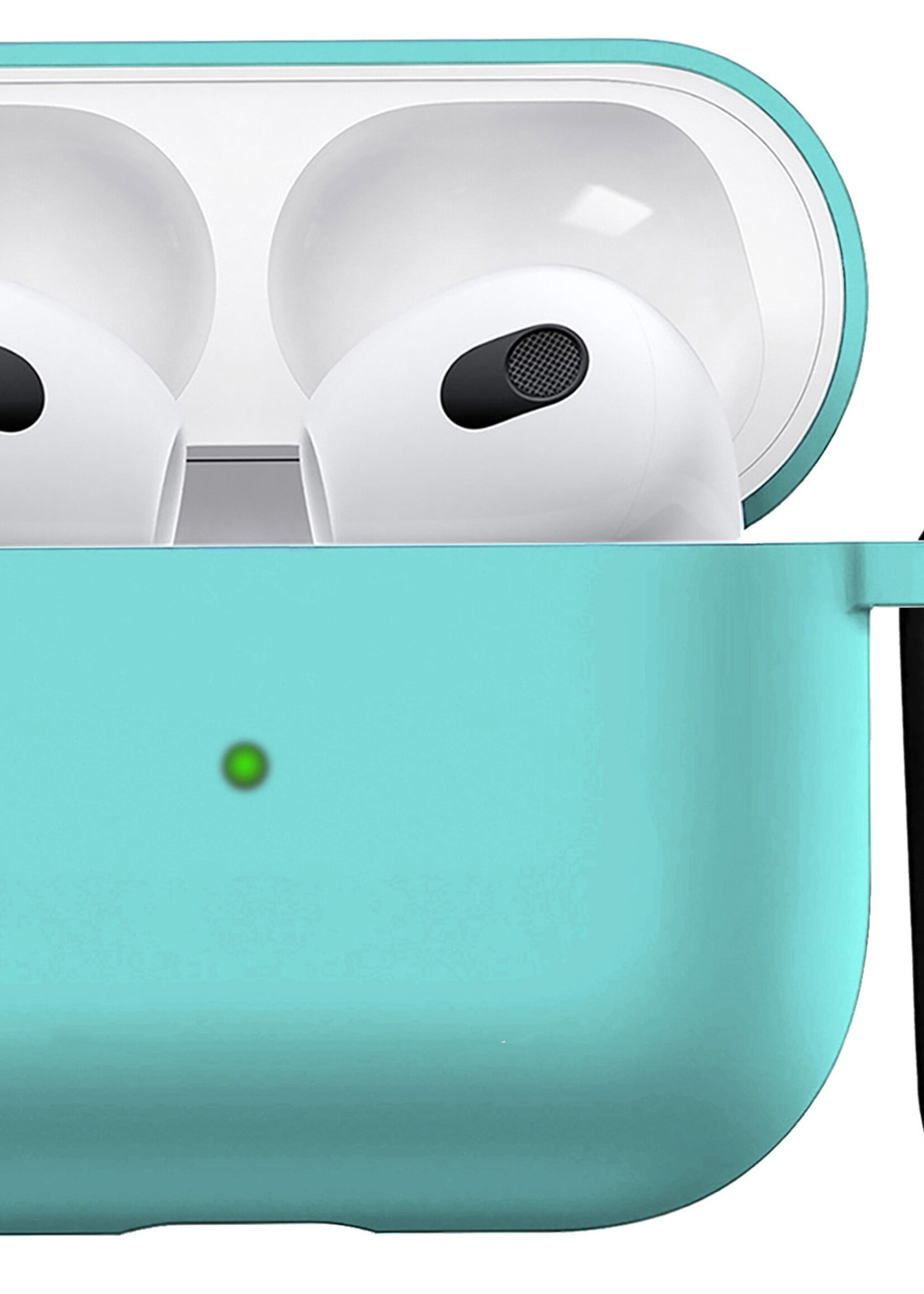 BTH Airpods 3 Hoesje Case Siliconen Hoes Geschikt voor Apple AirPods 3 Case Hoesje Met Clip - Mint Blauw