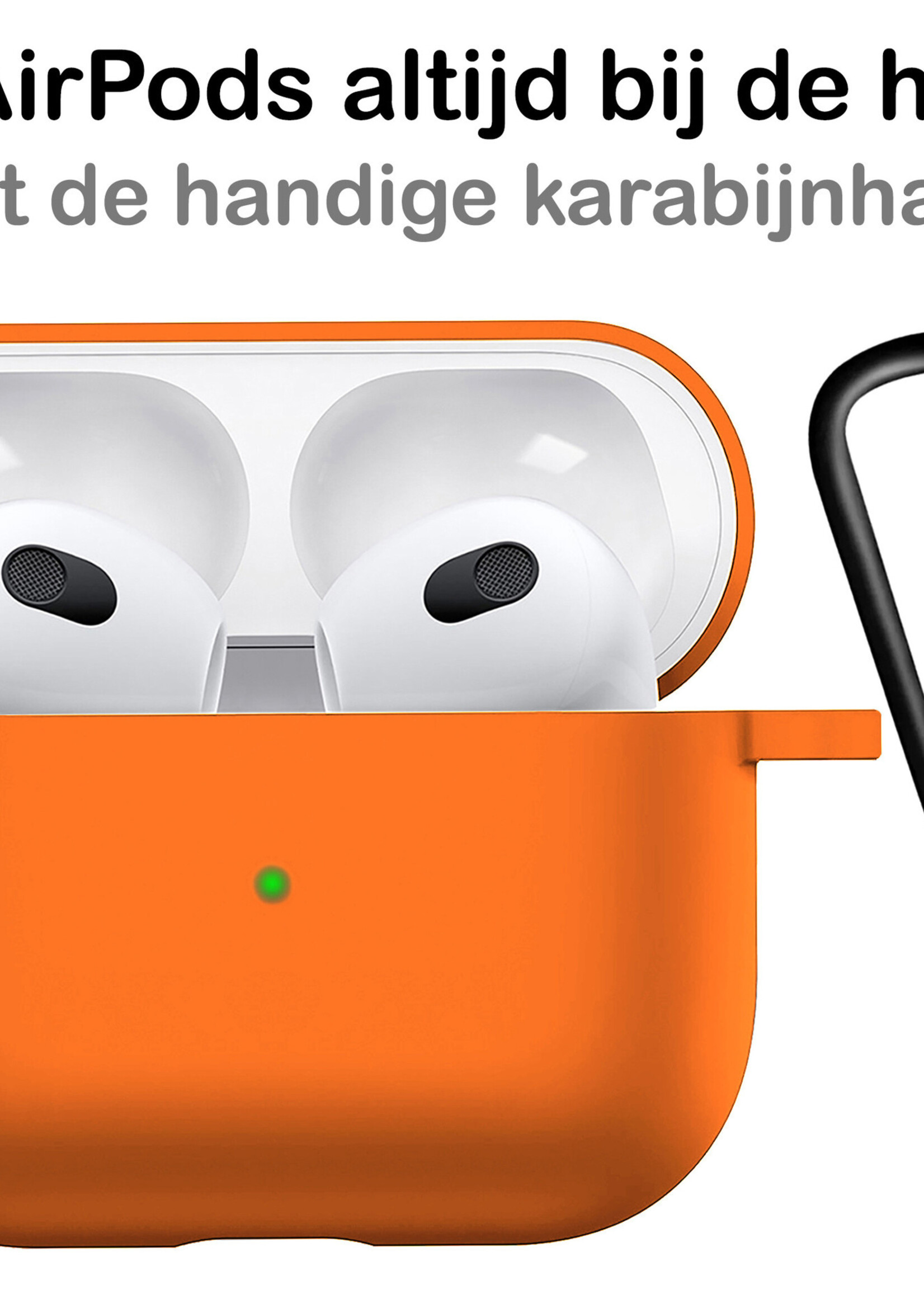 BTH Airpods 3 Hoesje Case Siliconen Hoes Geschikt voor Apple AirPods 3 Case Hoesje Met Clip - Oranje