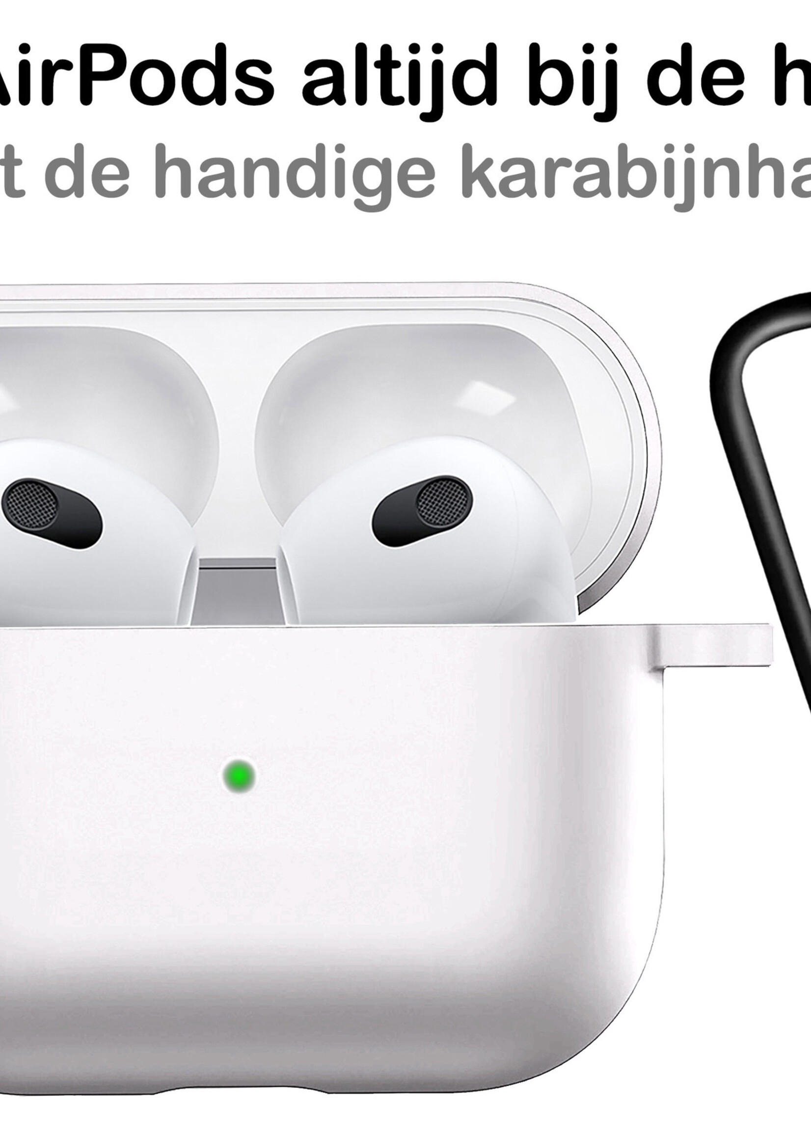 BTH Airpods 3 Hoesje Case Siliconen Hoes Geschikt voor Apple AirPods 3 Case Hoesje Met Clip - Wit