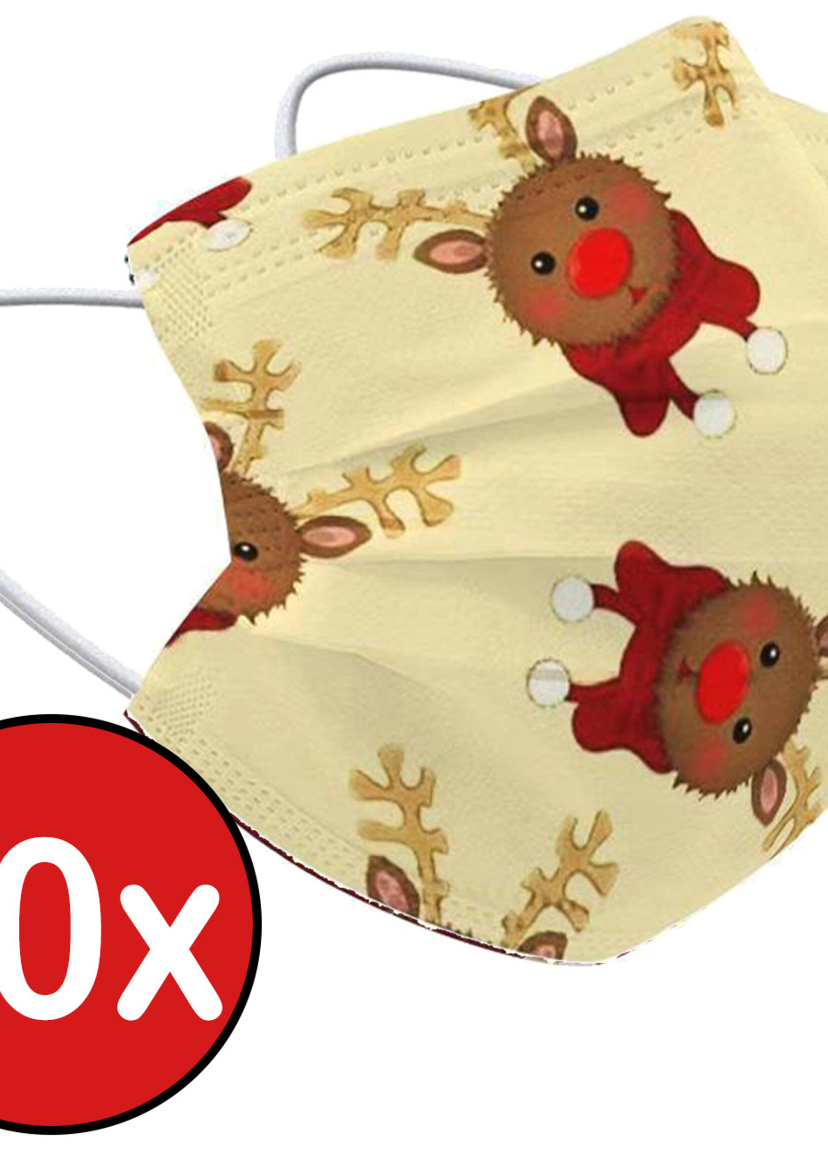BTH Mondkapje Kerst Wegwerp Mondmasker Mondkapjes Niet Medisch Universeel - Geel x Rendier - 10x
