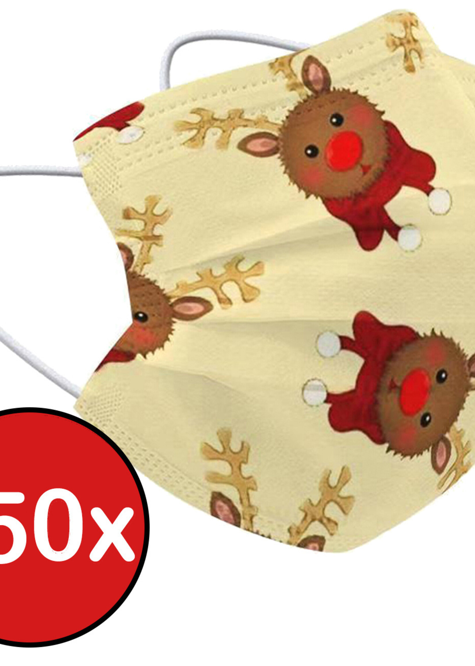 BTH Mondkapje Kerst Wegwerp Mondmasker Mondkapjes Niet Medisch Universeel - Geel x Rendier - 250x