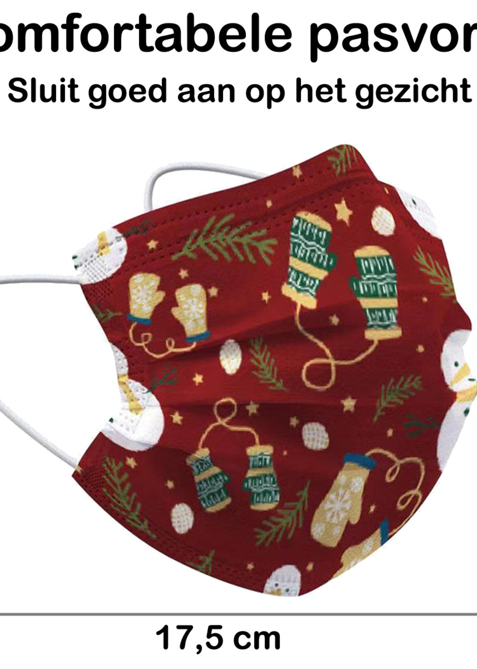 BTH Mondkapje Kerst Wegwerp Mondmasker Mondkapjes Niet Medisch Universeel - Rood x Wanten - 150x