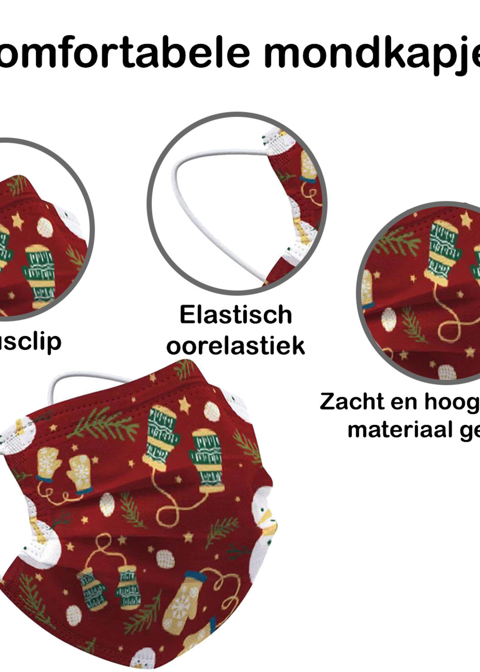 BTH Mondkapje Kerst Wegwerp Mondmasker Mondkapjes Niet Medisch Universeel - Rood x Wanten - 150x