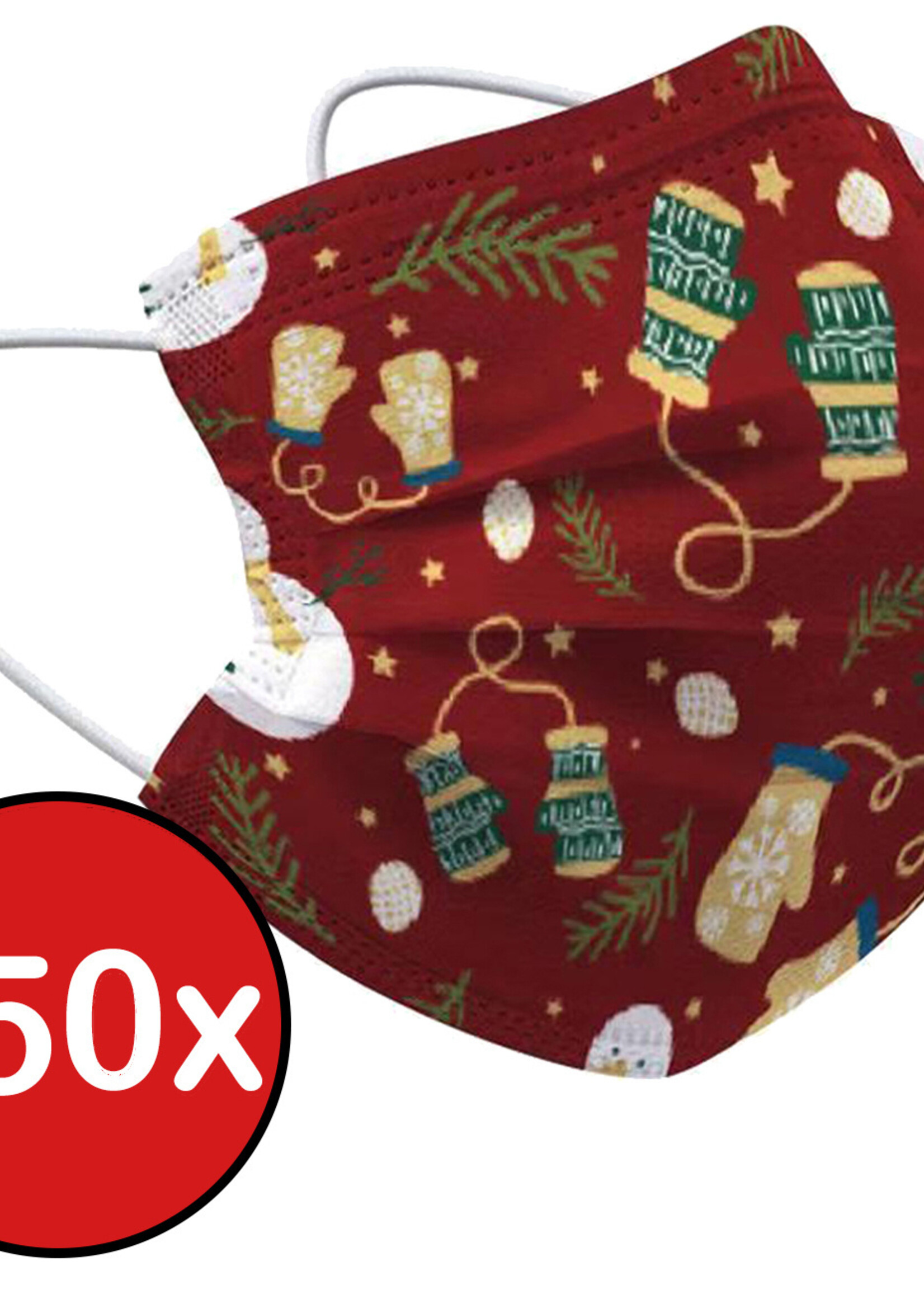 BTH Mondkapje Kerst Wegwerp Mondmasker Mondkapjes Niet Medisch Universeel - Rood x Wanten - 250x