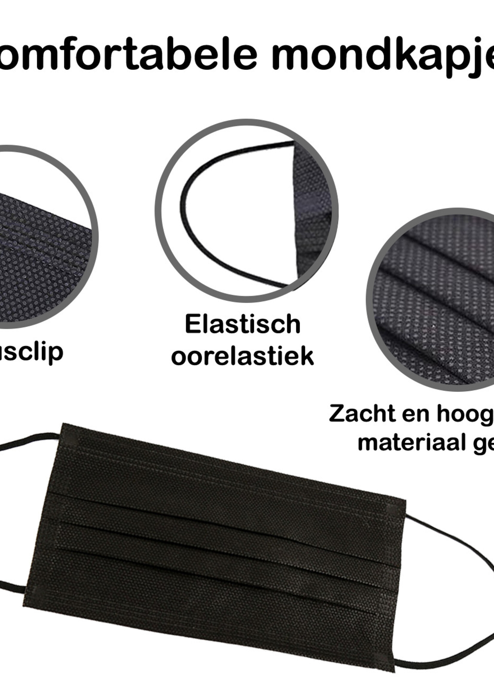 BTH Mondkapje Wegwerp Zwart Mondmasker Mondkapje Wegwerp Mondkapjes Niet Medisch Universeel - 1000x