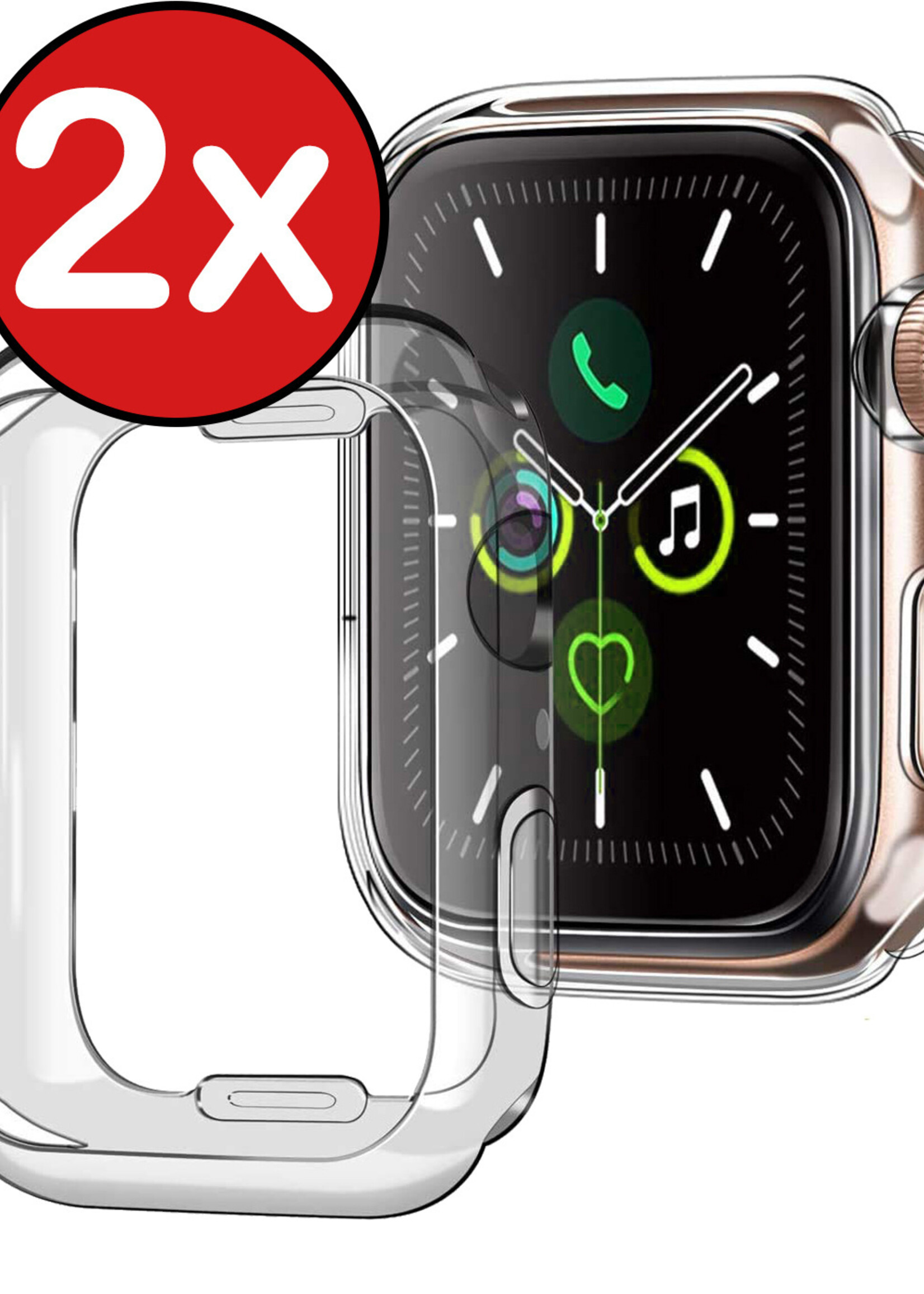 BTH Siliconen Hoes Geschikt voor Apple Watch Series 5 40 mm Hoesje Cover Case - Hoesje Geschikt voor Apple Watch Series 5 40 mm Hoes Siliconen Case - Transparant - 2 PACK