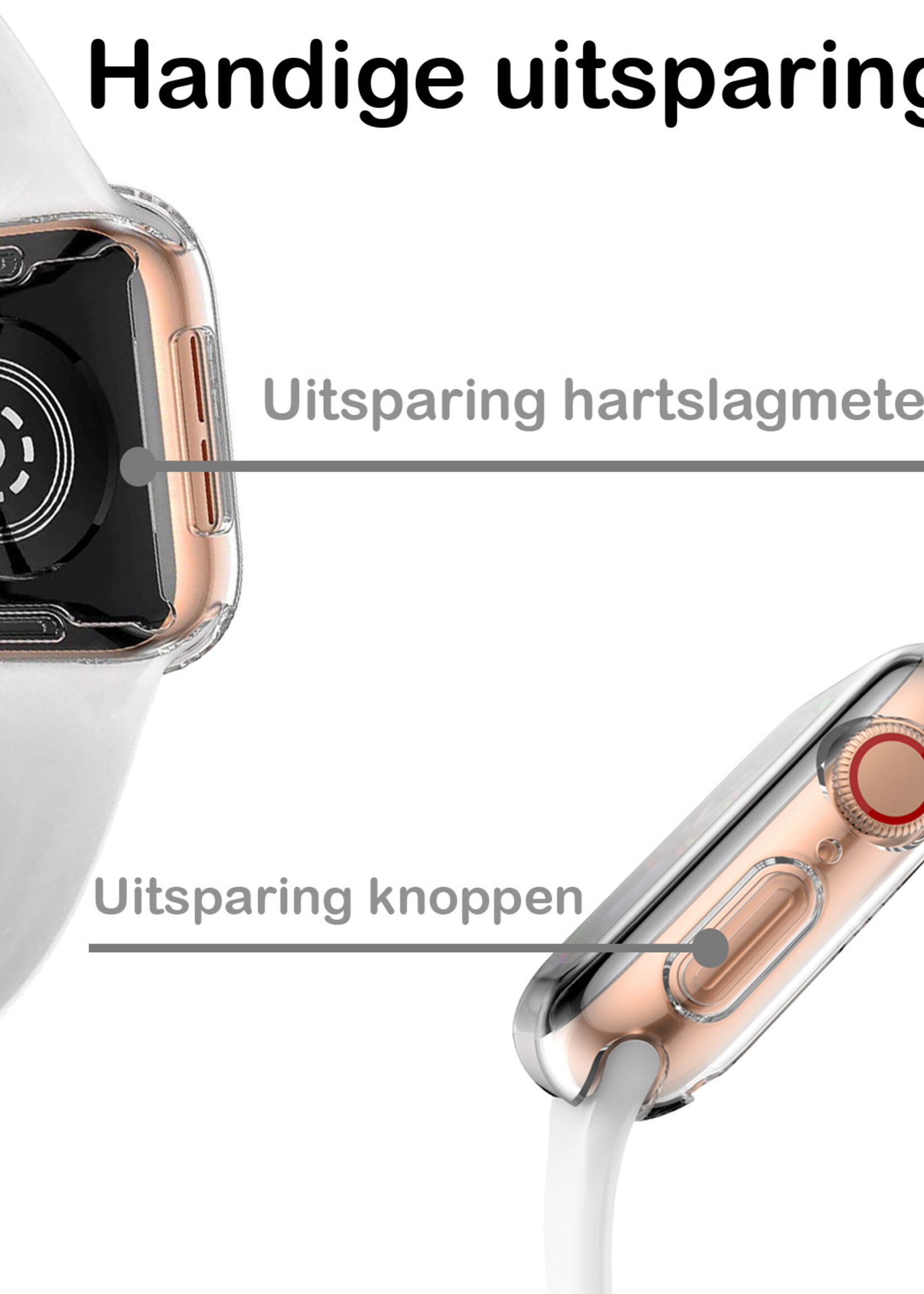 BTH Siliconen Hoes Geschikt voor Apple Watch Series 5 40 mm Hoesje Cover Case - Hoesje Geschikt voor Apple Watch Series 5 40 mm Hoes Siliconen Case - Transparant - 2 PACK