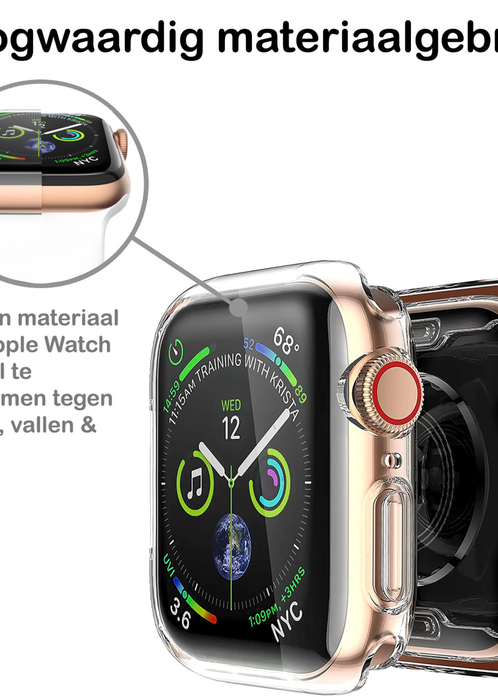 BTH Siliconen Hoes Geschikt voor Apple Watch Series 5 40 mm Hoesje Cover Case - Hoesje Geschikt voor Apple Watch Series 5 40 mm Hoes Siliconen Case - Transparant - 2 PACK