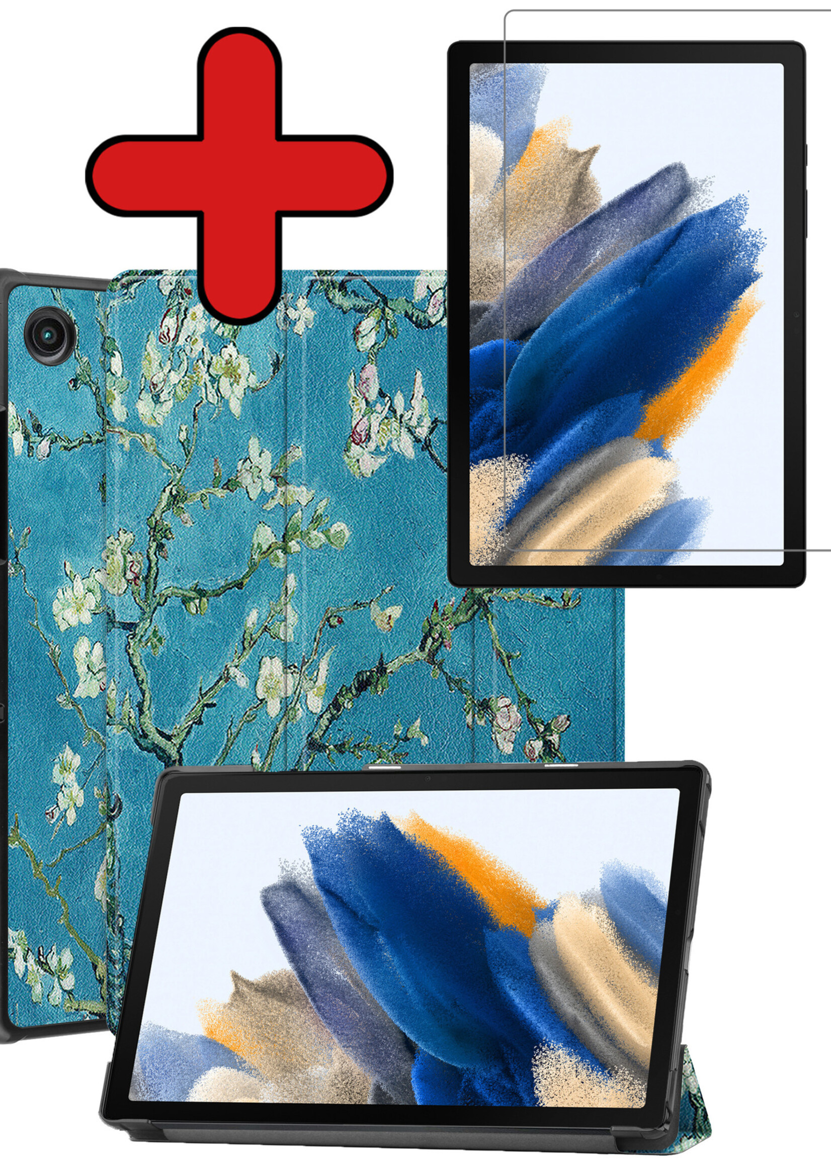 BTH Hoes Geschikt voor Samsung Galaxy Tab A8 Hoes Book Case Hoesje Trifold Cover Met Screenprotector - Hoesje Geschikt voor Samsung Tab A8 Hoesje Bookcase - Bloesem