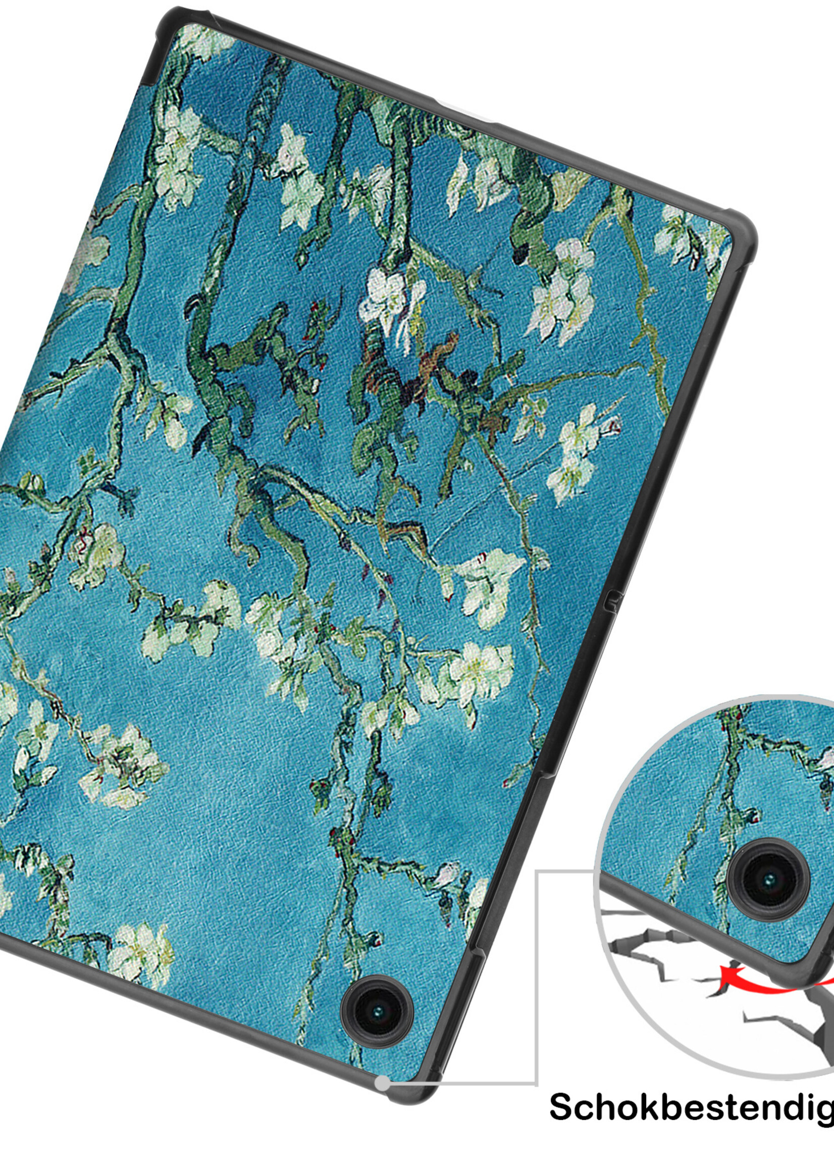 BTH Hoes Geschikt voor Samsung Galaxy Tab A8 Hoes Book Case Hoesje Trifold Cover Met Screenprotector - Hoesje Geschikt voor Samsung Tab A8 Hoesje Bookcase - Bloesem