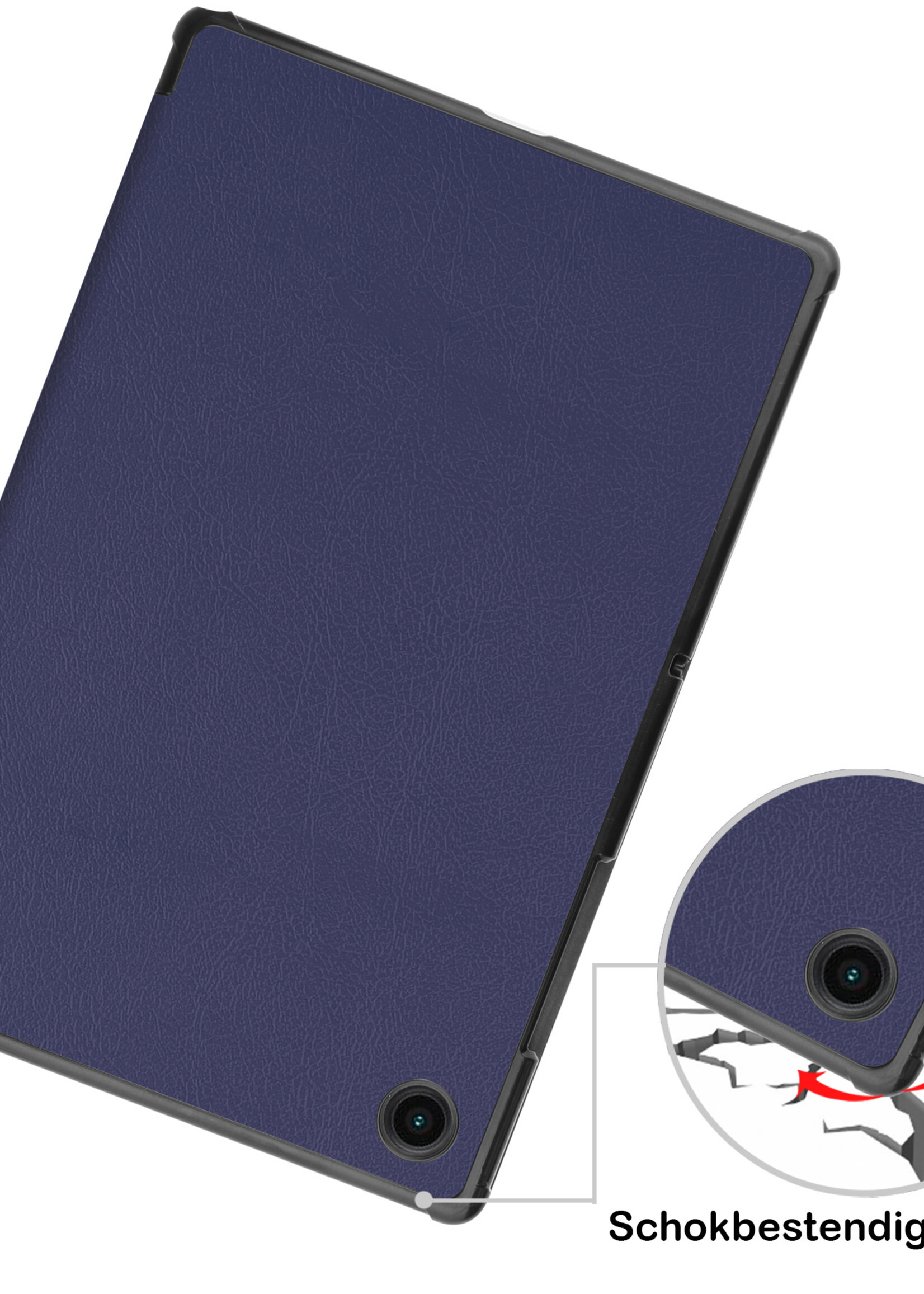 BTH Hoes Geschikt voor Samsung Galaxy Tab A8 Hoes Book Case Hoesje Trifold Cover Met Screenprotector - Hoesje Geschikt voor Samsung Tab A8 Hoesje Bookcase - Donkerblauw