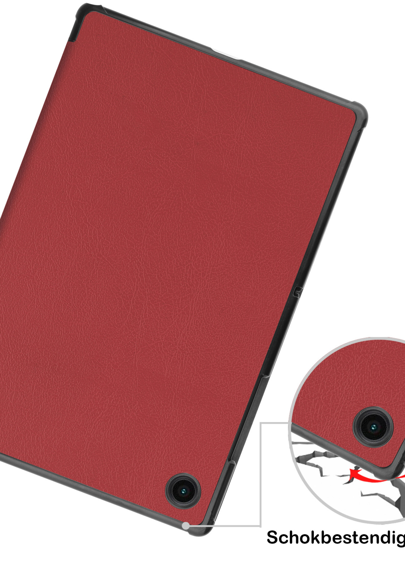 BTH Hoes Geschikt voor Samsung Galaxy Tab A8 Hoes Book Case Hoesje Trifold Cover Met Screenprotector - Hoesje Geschikt voor Samsung Tab A8 Hoesje Bookcase - Donkerrood