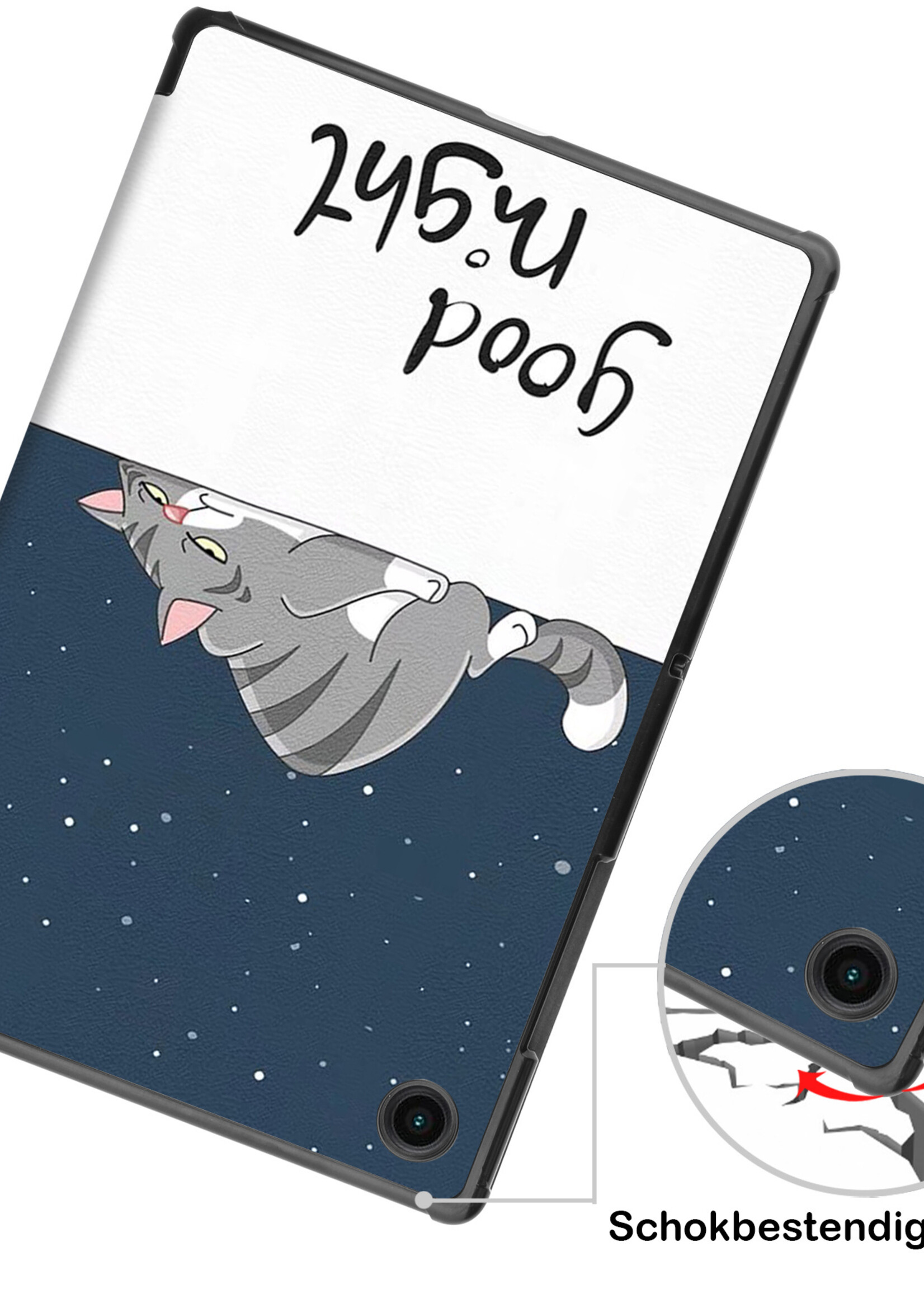 BTH Hoes Geschikt voor Samsung Galaxy Tab A8 Hoes Book Case Hoesje Trifold Cover Met Screenprotector - Hoesje Geschikt voor Samsung Tab A8 Hoesje Bookcase - Kat
