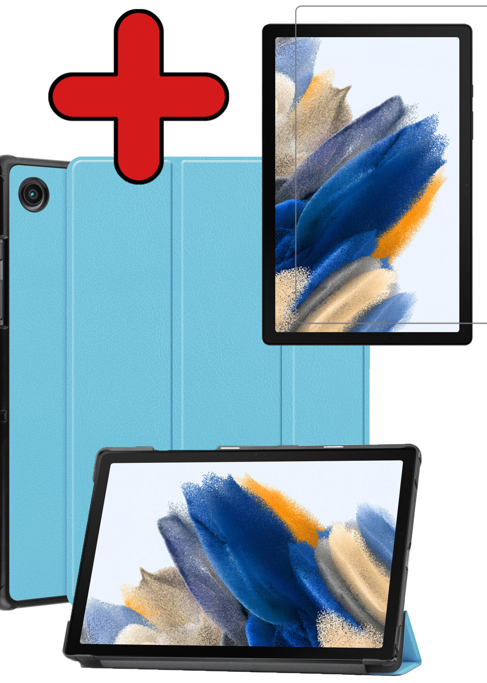 BTH Hoes Geschikt voor Samsung Galaxy Tab A8 Hoes Book Case Hoesje Trifold Cover Met Screenprotector - Hoesje Geschikt voor Samsung Tab A8 Hoesje Bookcase - Lichtblauw