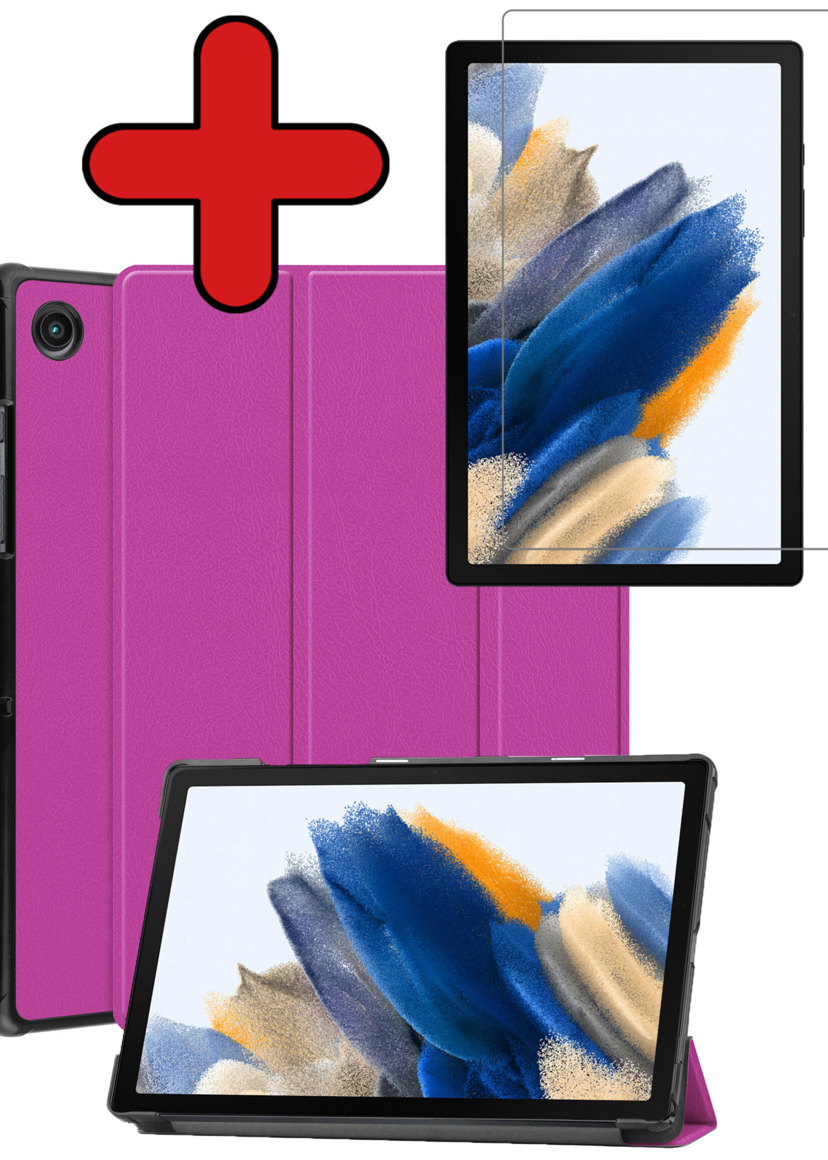 BTH Hoes Geschikt voor Samsung Galaxy Tab A8 Hoes Book Case Hoesje Trifold Cover Met Screenprotector - Hoesje Geschikt voor Samsung Tab A8 Hoesje Bookcase - Paars