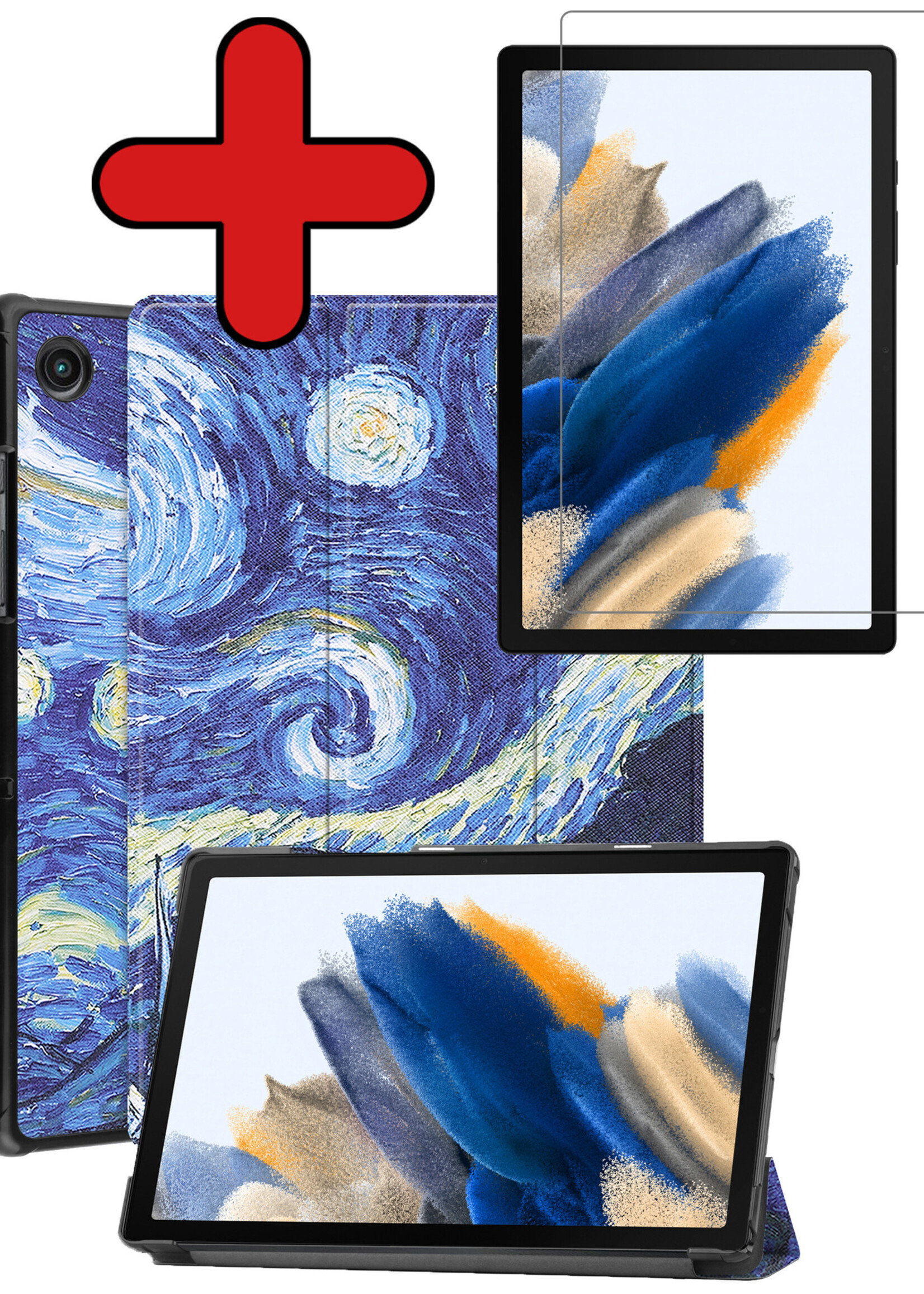 BTH Hoes Geschikt voor Samsung Galaxy Tab A8 Hoes Book Case Hoesje Trifold Cover Met Screenprotector - Hoesje Geschikt voor Samsung Tab A8 Hoesje Bookcase - Sterrenhemel