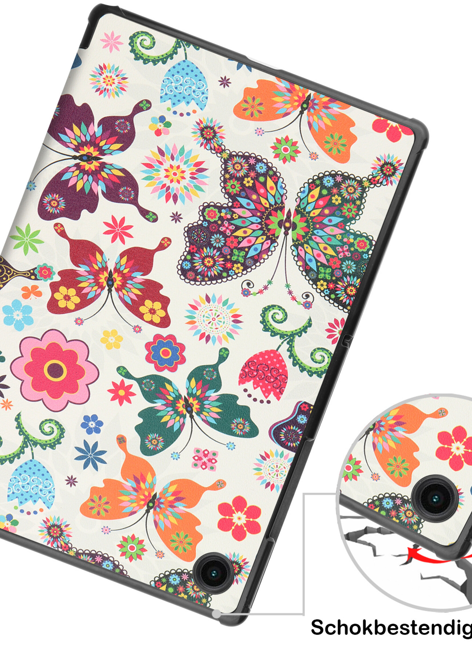 BTH Hoes Geschikt voor Samsung Galaxy Tab A8 Hoes Book Case Hoesje Trifold Cover Met Screenprotector - Hoesje Geschikt voor Samsung Tab A8 Hoesje Bookcase - Vlinders