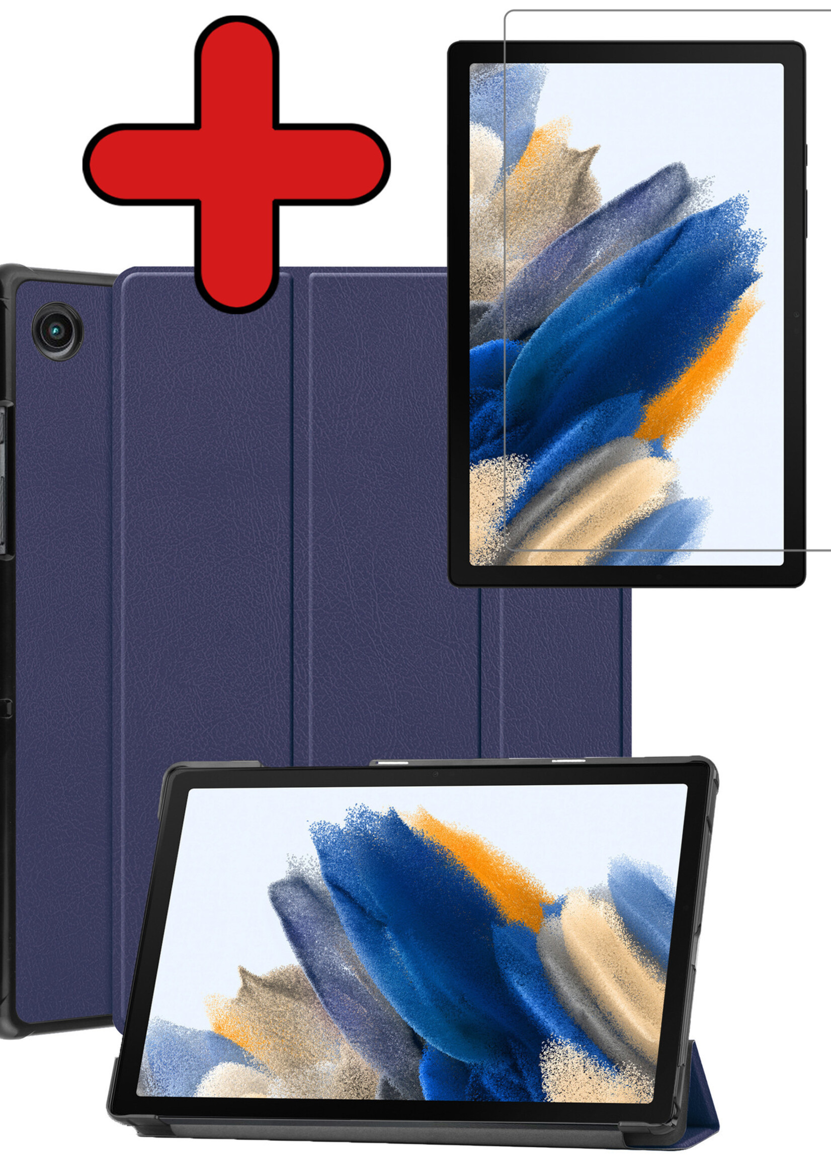 BTH Hoes Geschikt voor Samsung Galaxy Tab A8 Hoes Book Case Hoesje Trifold Cover Met Screenprotector - Hoesje Geschikt voor Samsung Tab A8 Hoesje Bookcase - Donkerblauw