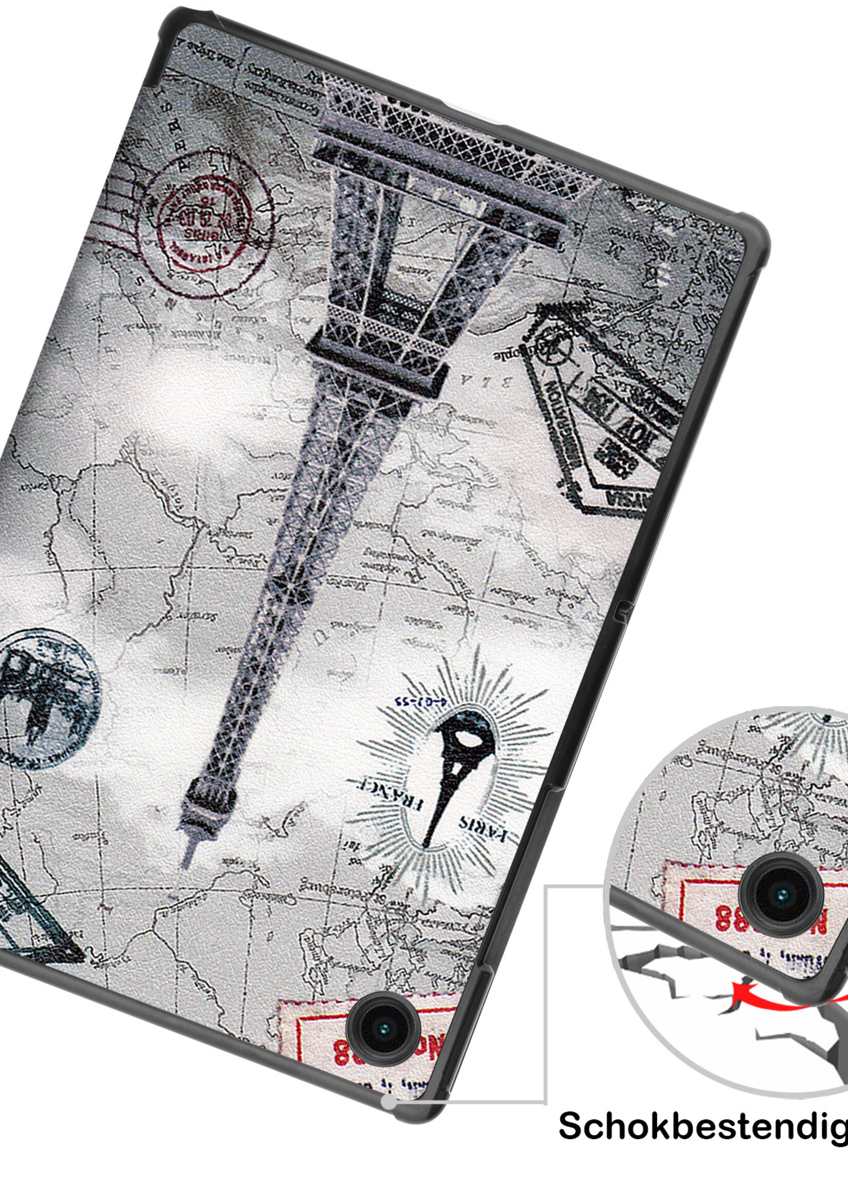 BTH Hoes Geschikt voor Samsung Galaxy Tab A8 Hoes Book Case Hoesje Trifold Cover Met Screenprotector - Hoesje Geschikt voor Samsung Tab A8 Hoesje Bookcase - Eiffeltoren