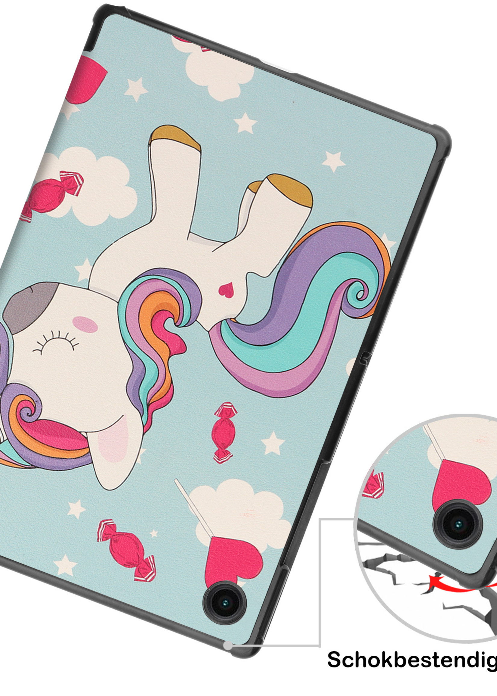 BTH Hoes Geschikt voor Samsung Galaxy Tab A8 Hoes Book Case Hoesje Trifold Cover Met Screenprotector - Hoesje Geschikt voor Samsung Tab A8 Hoesje Bookcase - Eenhoorn