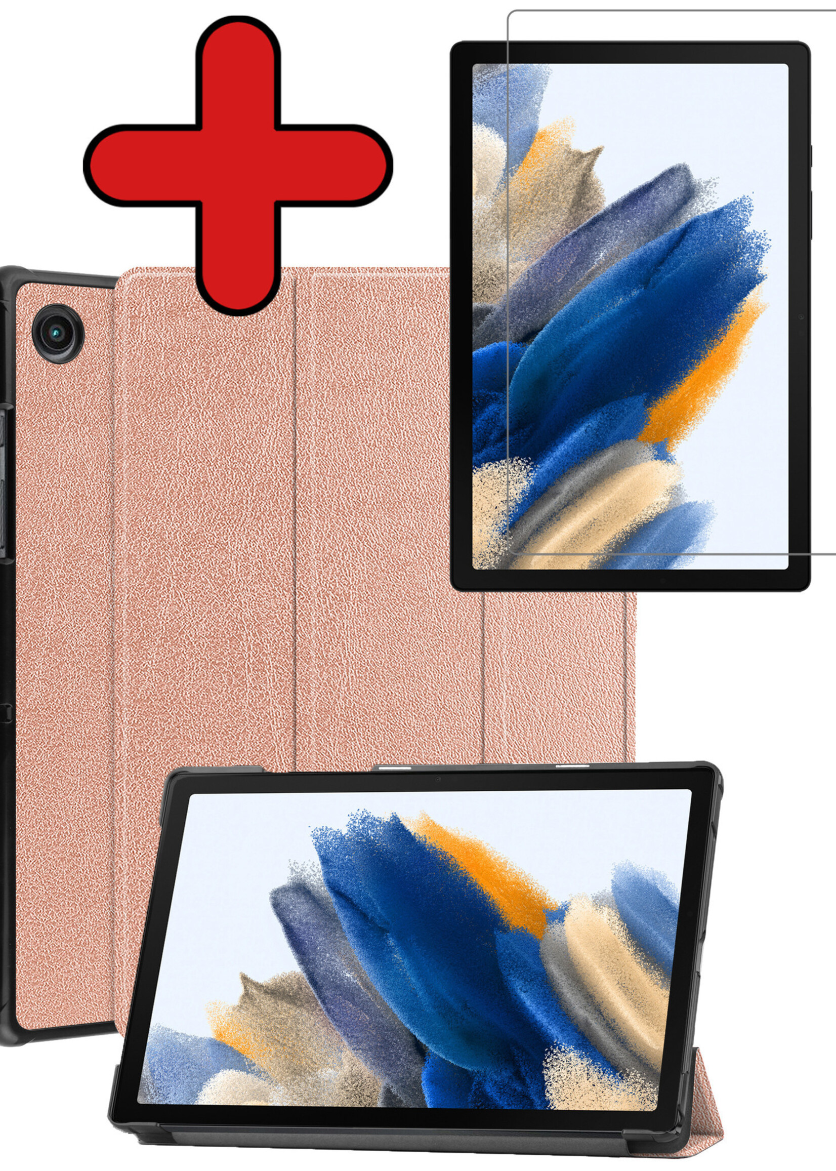 BTH Hoes Geschikt voor Samsung Galaxy Tab A8 Hoes Book Case Hoesje Trifold Cover Met Screenprotector - Hoesje Geschikt voor Samsung Tab A8 Hoesje Bookcase - Rosé goud