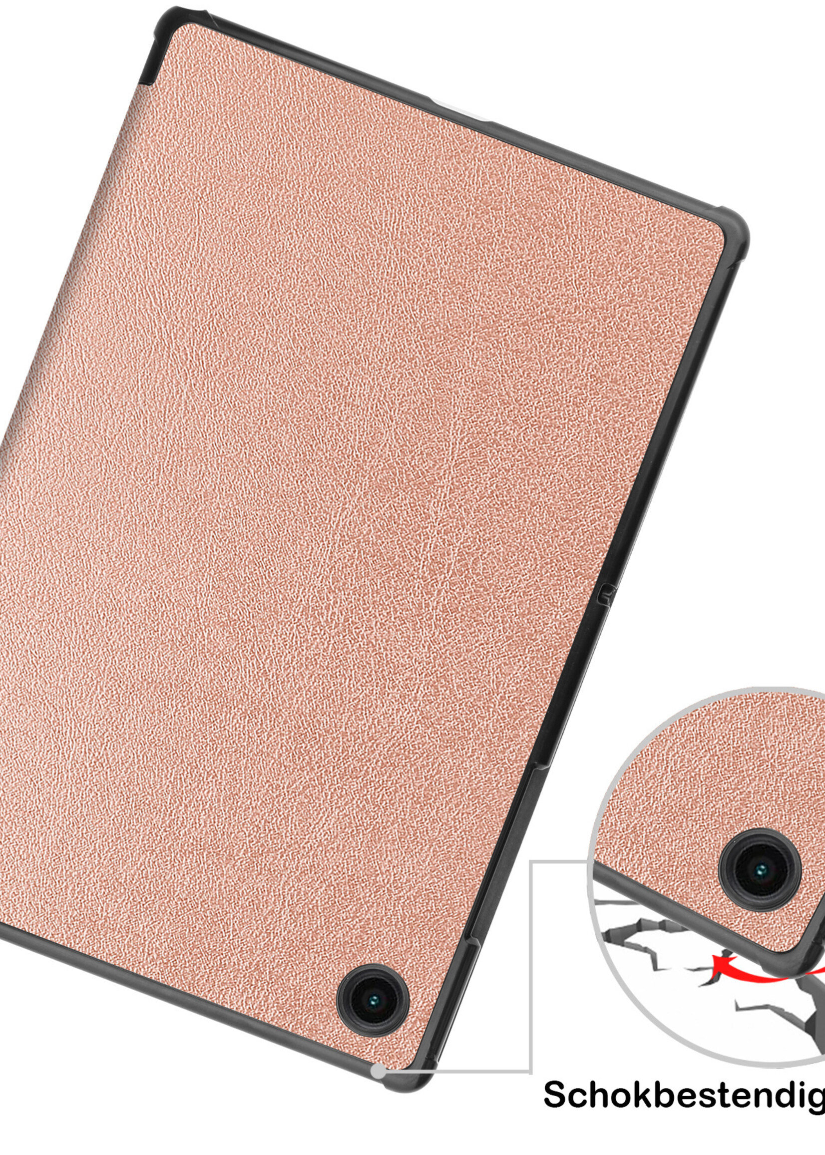 BTH Hoes Geschikt voor Samsung Galaxy Tab A8 Hoes Book Case Hoesje Trifold Cover Met Screenprotector - Hoesje Geschikt voor Samsung Tab A8 Hoesje Bookcase - Rosé goud