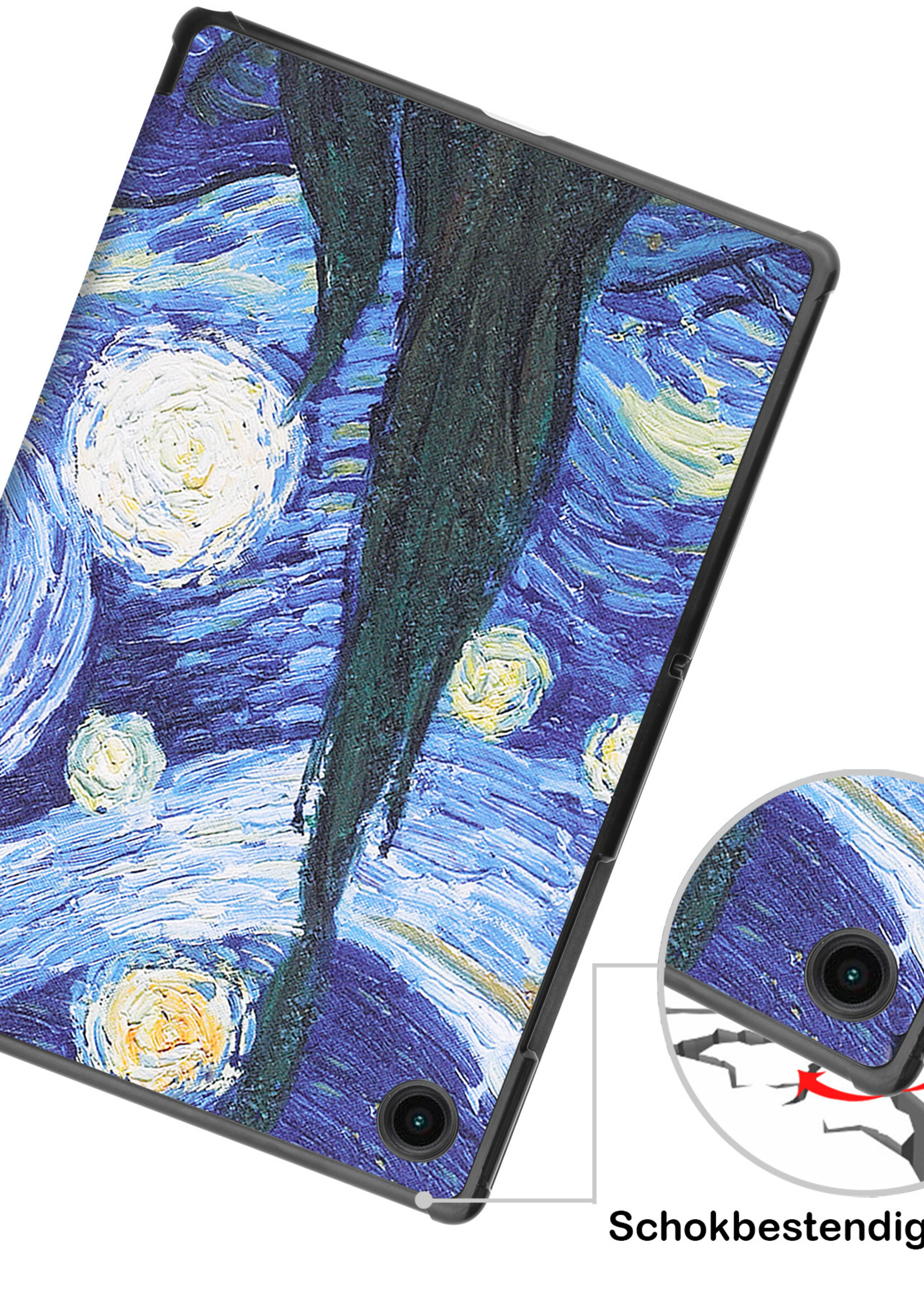 BTH Hoes Geschikt voor Samsung Galaxy Tab A8 Hoes Book Case Hoesje Trifold Cover Met Screenprotector - Hoesje Geschikt voor Samsung Tab A8 Hoesje Bookcase - Sterrenhemel