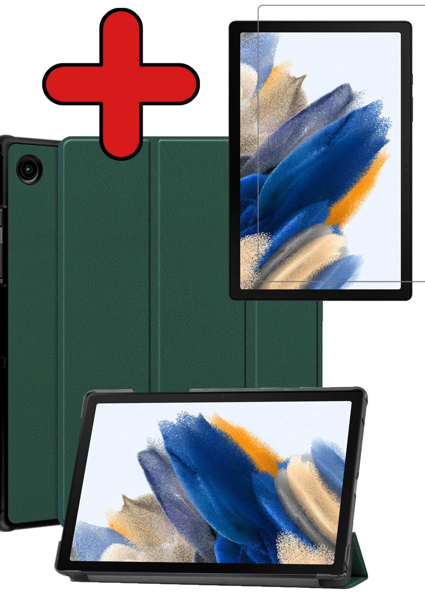 BTH Hoes Geschikt voor Samsung Galaxy Tab A8 Hoes Book Case Hoesje Trifold Cover Met Screenprotector - Hoesje Geschikt voor Samsung Tab A8 Hoesje Bookcase - Donkergroen