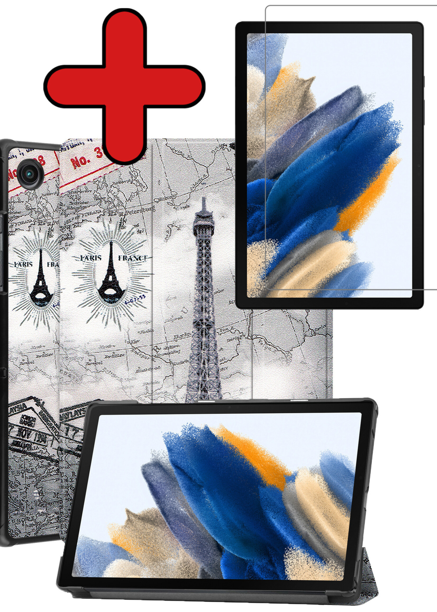BTH Hoes Geschikt voor Samsung Galaxy Tab A8 Hoes Book Case Hoesje Trifold Cover Met Screenprotector - Hoesje Geschikt voor Samsung Tab A8 Hoesje Bookcase - Eiffeltoren