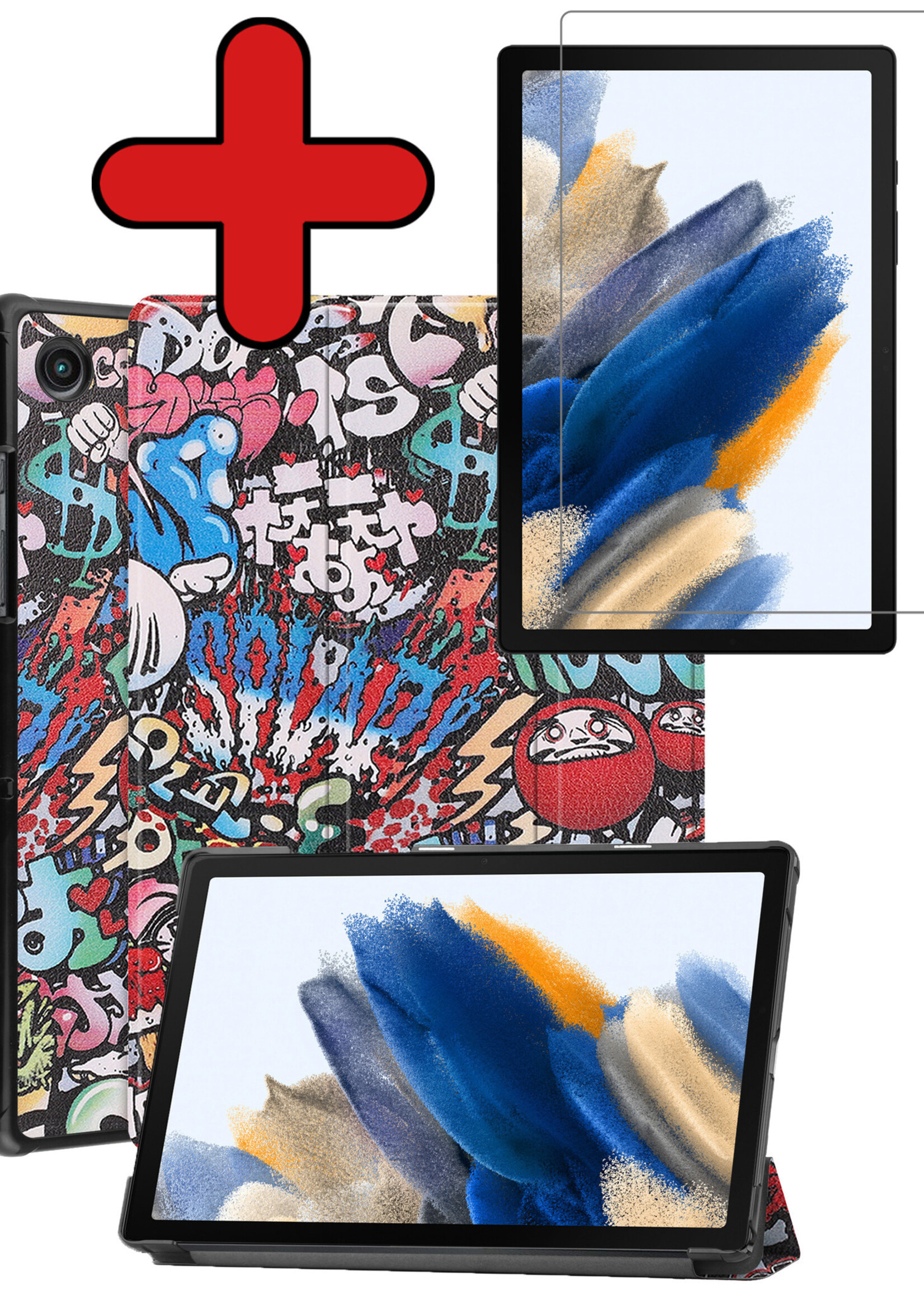 BTH Hoes Geschikt voor Samsung Galaxy Tab A8 Hoes Book Case Hoesje Trifold Cover Met Screenprotector - Hoesje Geschikt voor Samsung Tab A8 Hoesje Bookcase - Graffity