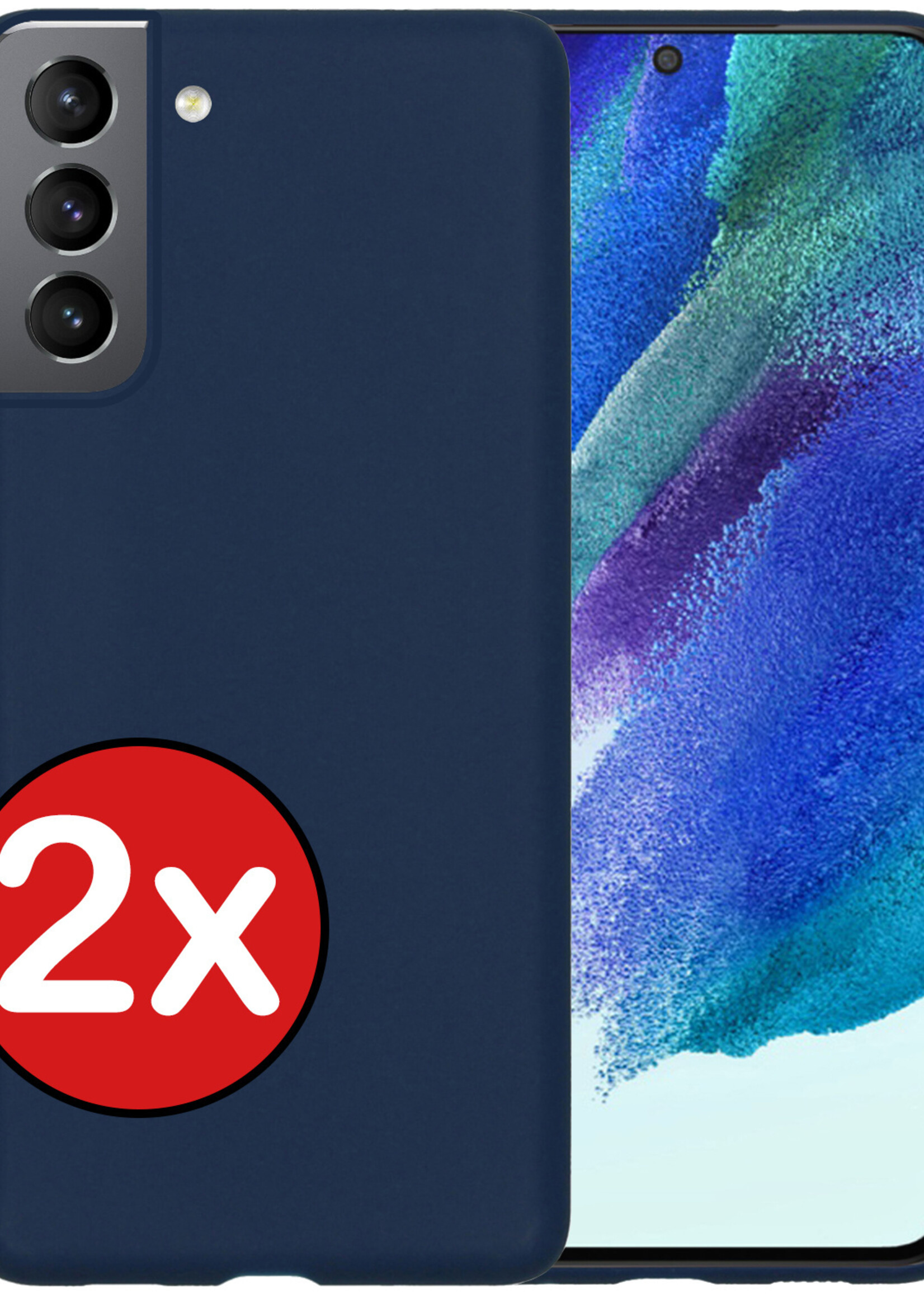 BTH Hoesje Geschikt voor Samsung S21 FE Hoesje Siliconen Case Hoes - Hoes Geschikt voor Samsung Galaxy S21 FE Hoes Cover Case - Donkerblauw - 2 PACK
