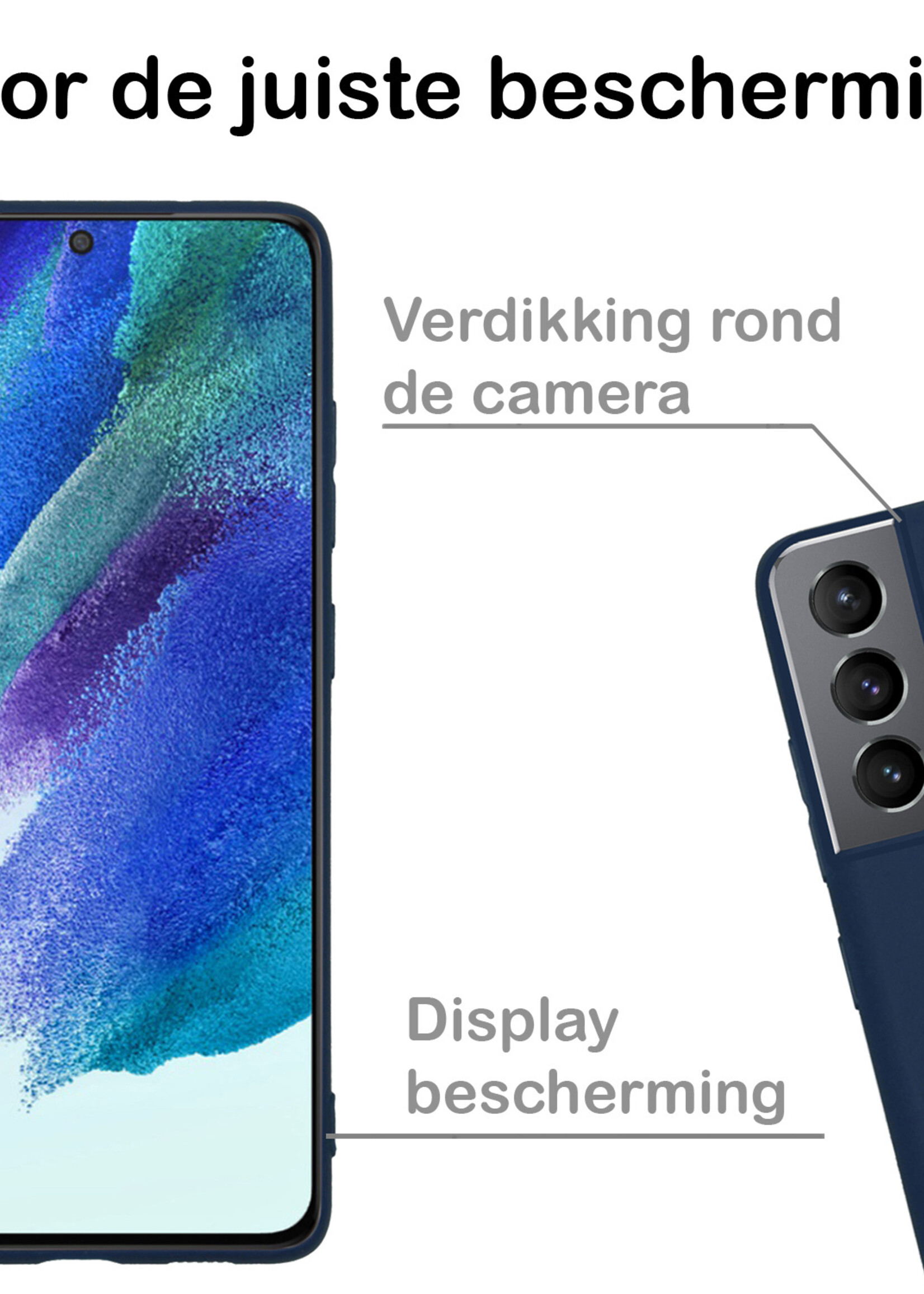 BTH Hoesje Geschikt voor Samsung S21 FE Hoesje Siliconen Case Hoes - Hoes Geschikt voor Samsung Galaxy S21 FE Hoes Cover Case - Donkerblauw - 2 PACK