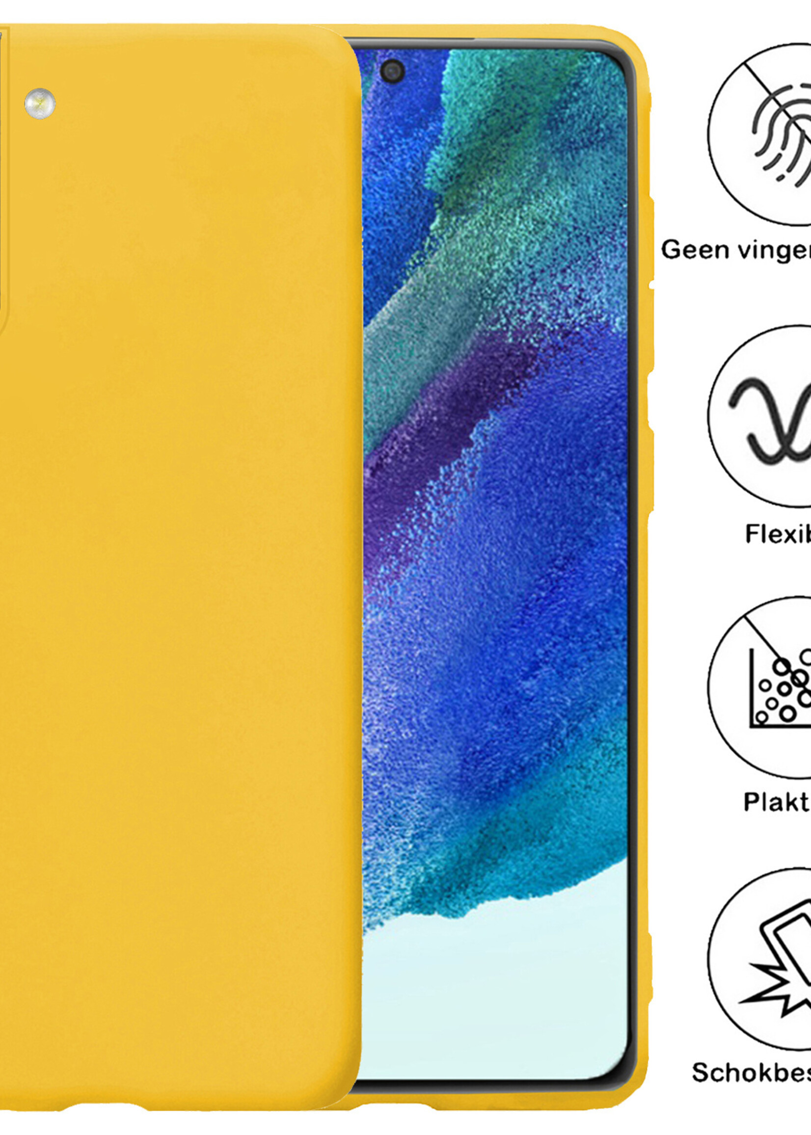 BTH Hoesje Geschikt voor Samsung S21 FE Hoesje Siliconen Case Hoes - Hoes Geschikt voor Samsung Galaxy S21 FE Hoes Cover Case - Geel - 2 PACK