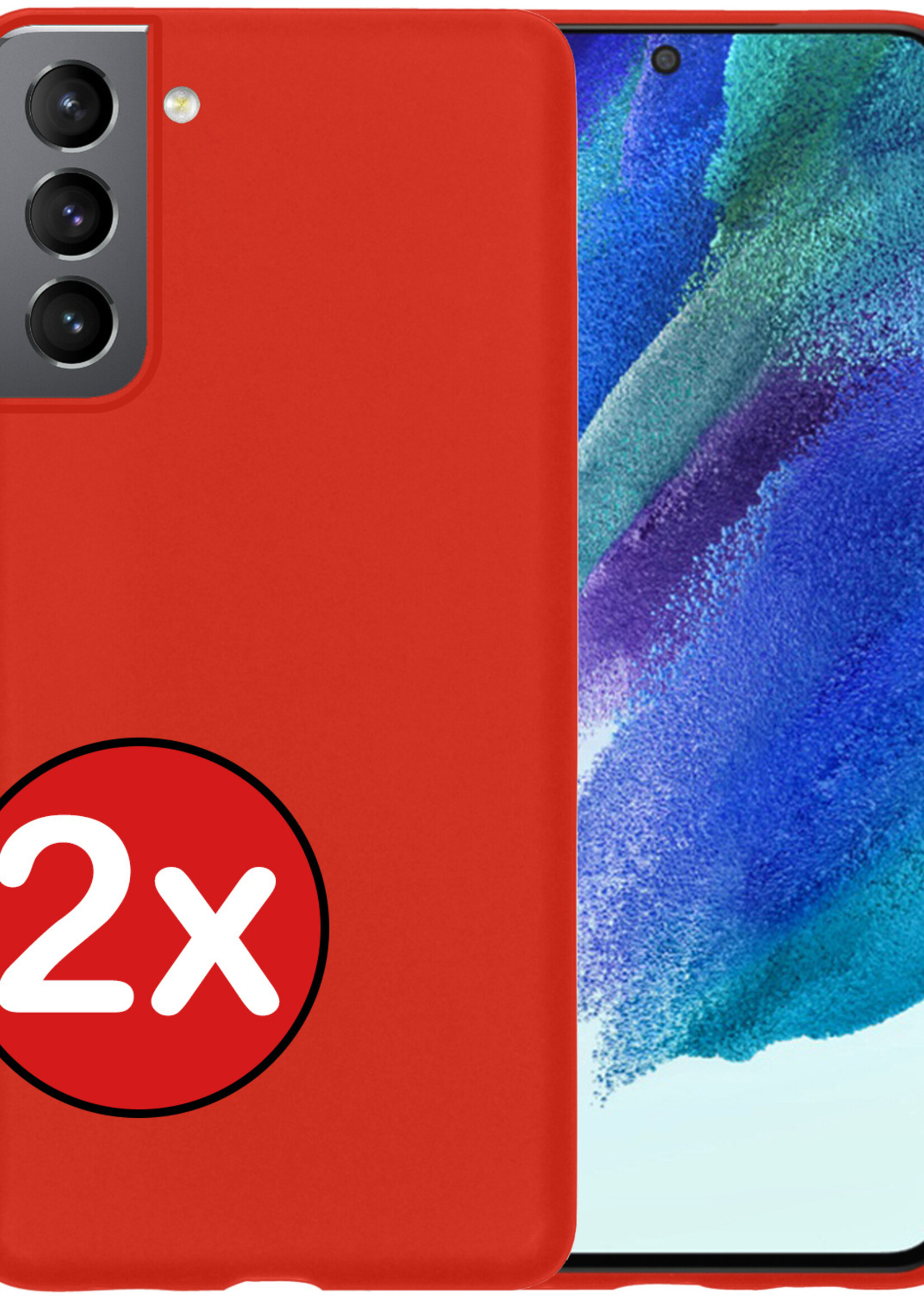BTH Hoesje Geschikt voor Samsung S21 FE Hoesje Siliconen Case Hoes - Hoes Geschikt voor Samsung Galaxy S21 FE Hoes Cover Case - Rood - 2 PACK