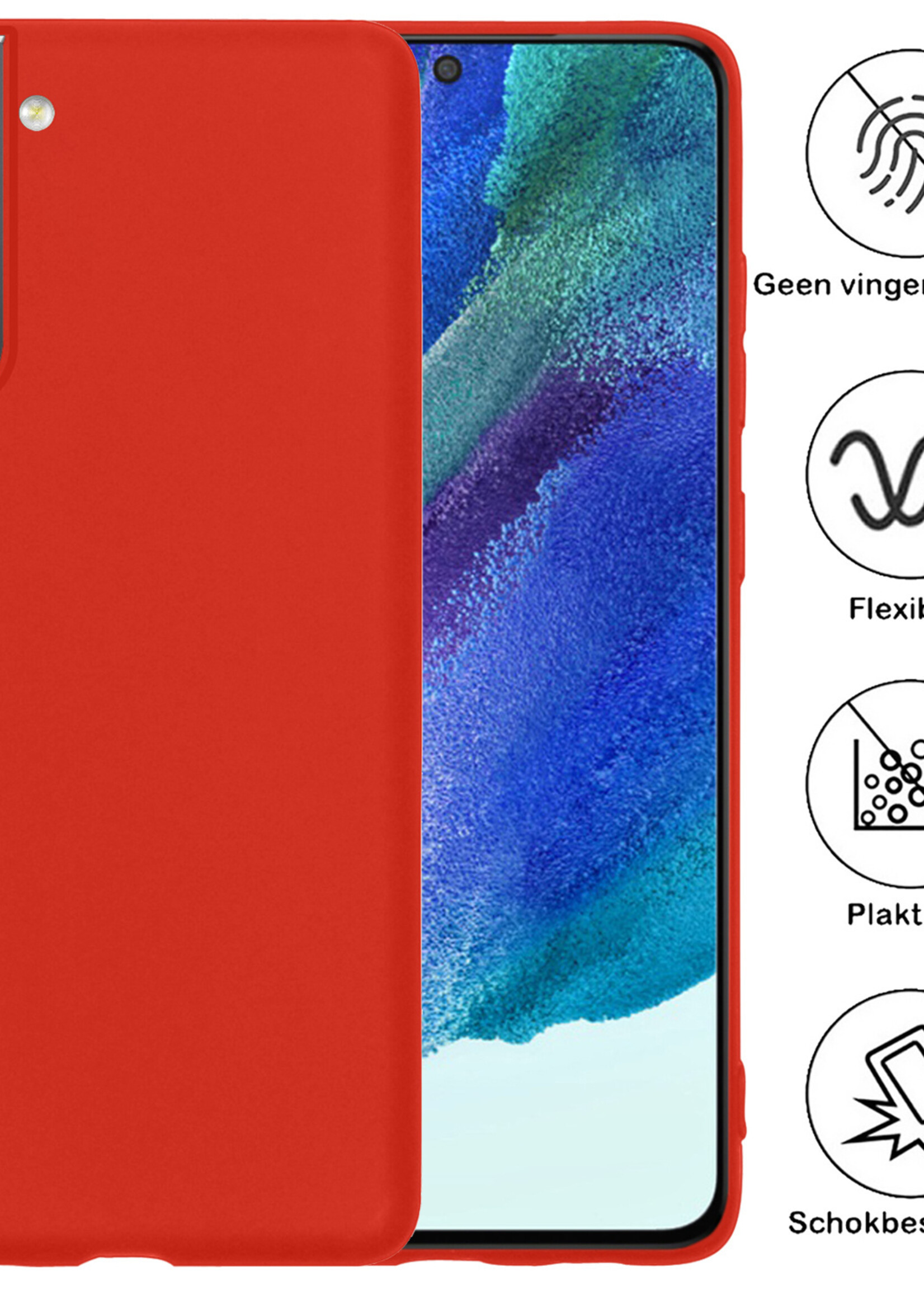 BTH Hoesje Geschikt voor Samsung S21 FE Hoesje Siliconen Case Hoes - Hoes Geschikt voor Samsung Galaxy S21 FE Hoes Cover Case - Rood - 2 PACK