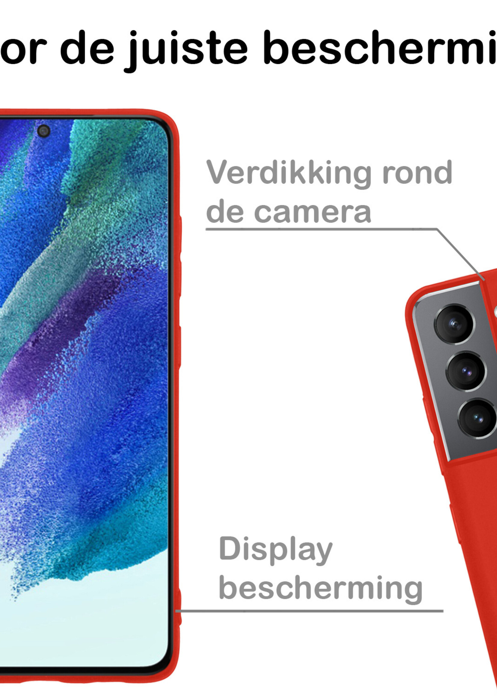 BTH Hoesje Geschikt voor Samsung S21 FE Hoesje Siliconen Case Hoes - Hoes Geschikt voor Samsung Galaxy S21 FE Hoes Cover Case - Rood - 2 PACK