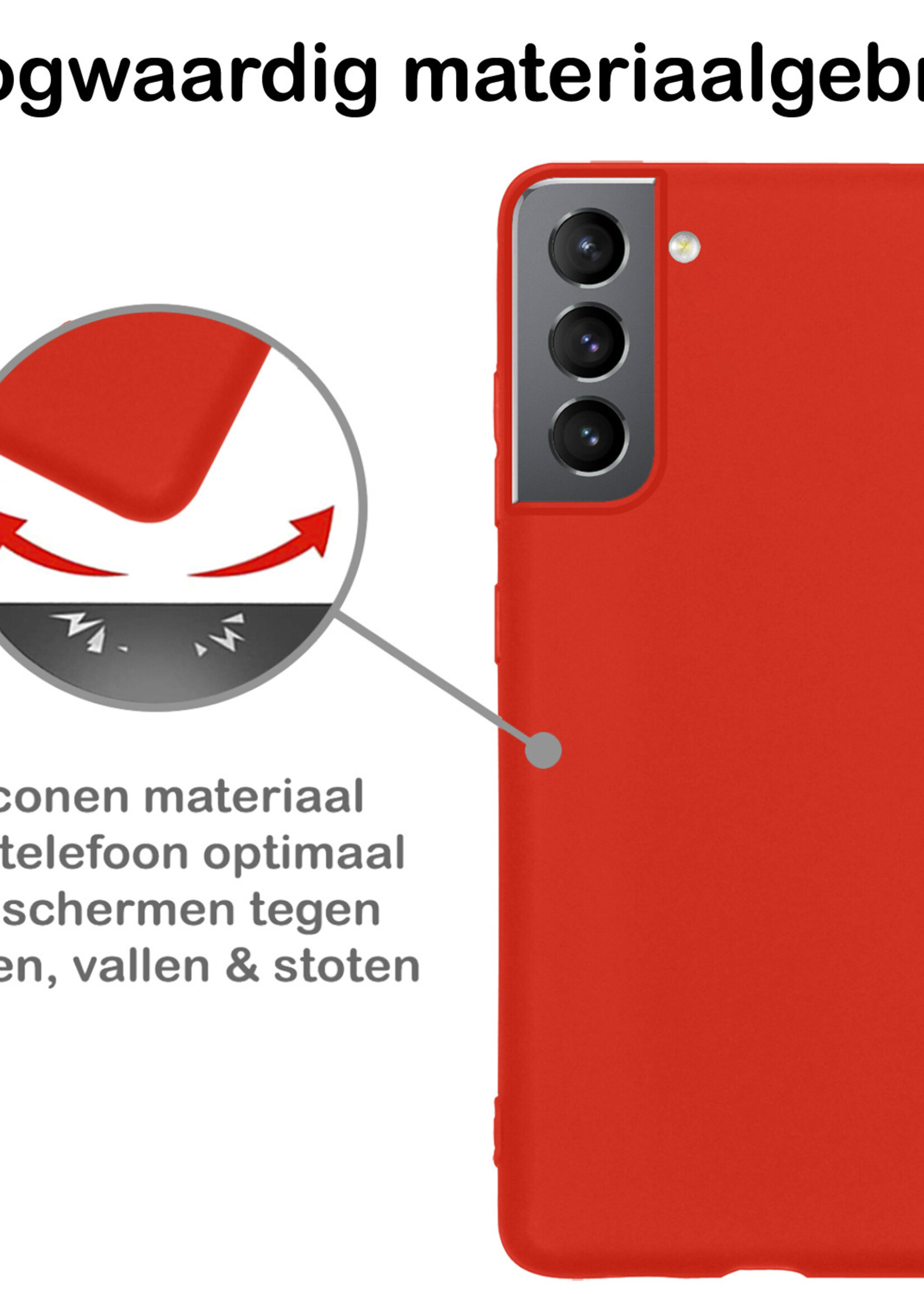 BTH Hoesje Geschikt voor Samsung S21 FE Hoesje Siliconen Case Hoes - Hoes Geschikt voor Samsung Galaxy S21 FE Hoes Cover Case - Rood - 2 PACK