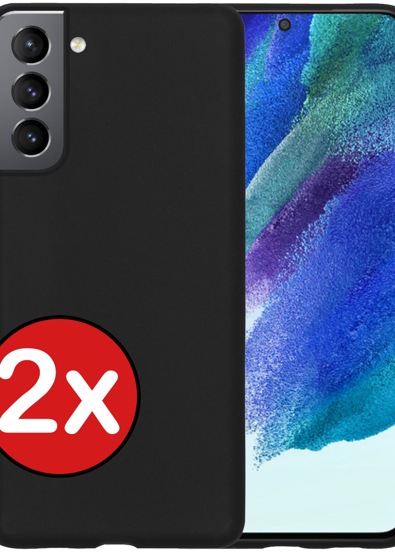 BTH Hoesje Geschikt voor Samsung S21 FE Hoesje Siliconen Case Hoes - Hoes Geschikt voor Samsung Galaxy S21 FE Hoes Cover Case - Zwart - 2 PACK