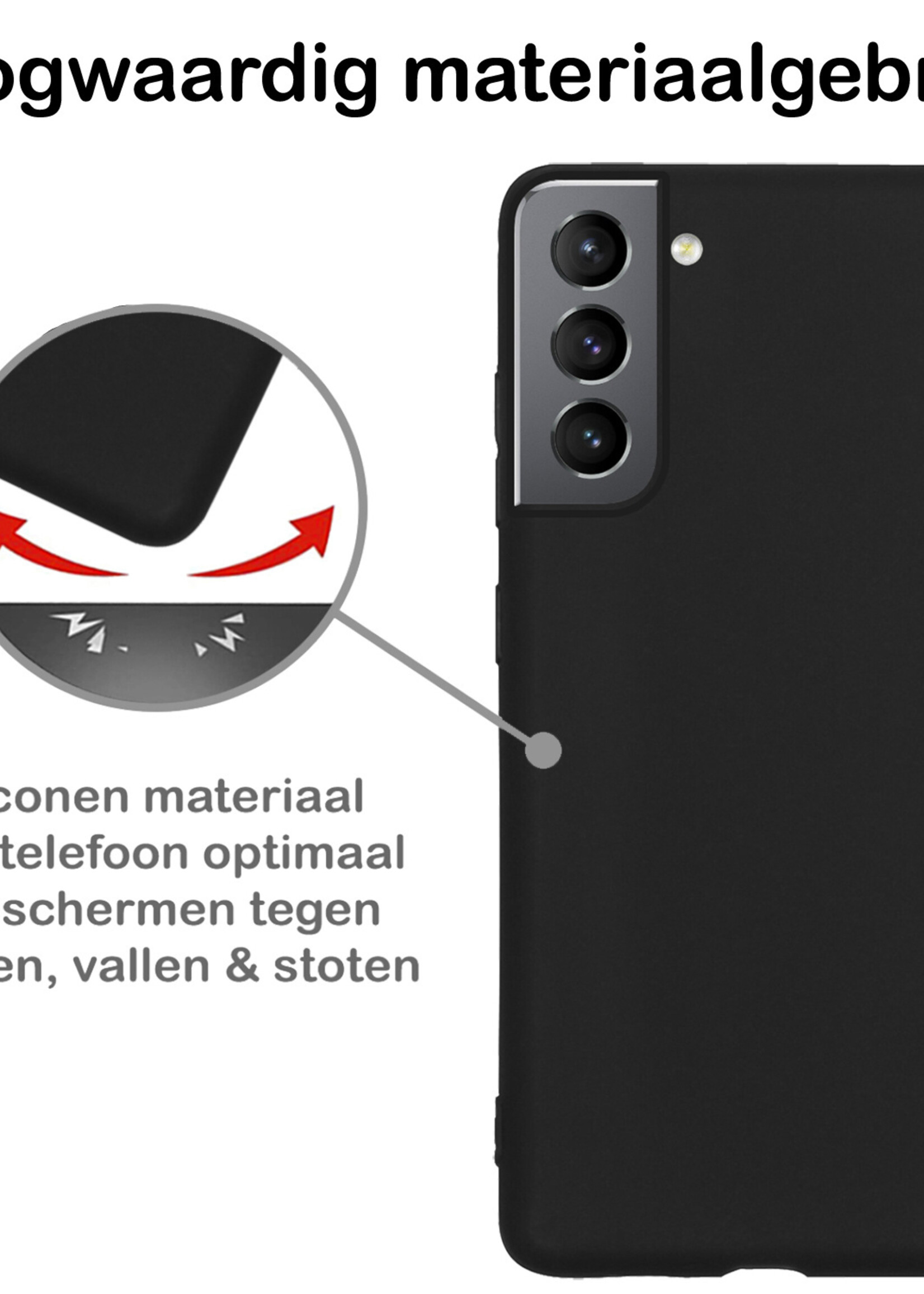 BTH Hoesje Geschikt voor Samsung S21 FE Hoesje Siliconen Case Hoes - Hoes Geschikt voor Samsung Galaxy S21 FE Hoes Cover Case - Zwart - 2 PACK