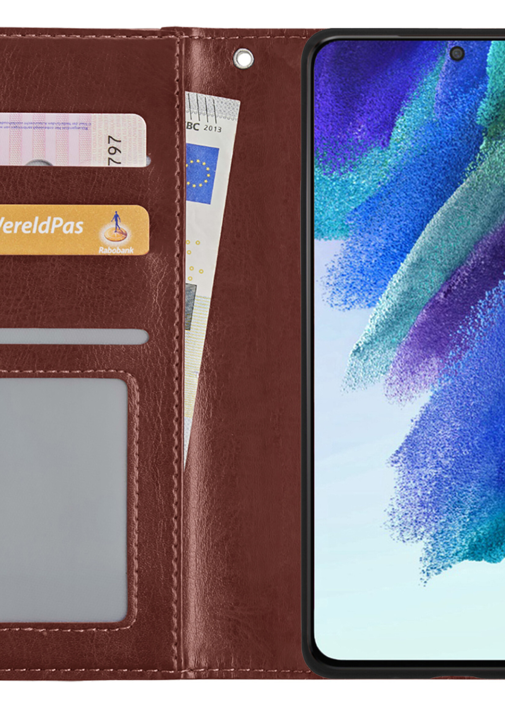 BTH Samsung S21 FE Hoesje Book Case Hoes - Samsung Galaxy S21 FE Case Hoesje Portemonnee Cover - Samsung S21 FE Hoes Wallet Case Hoesje - Bruin