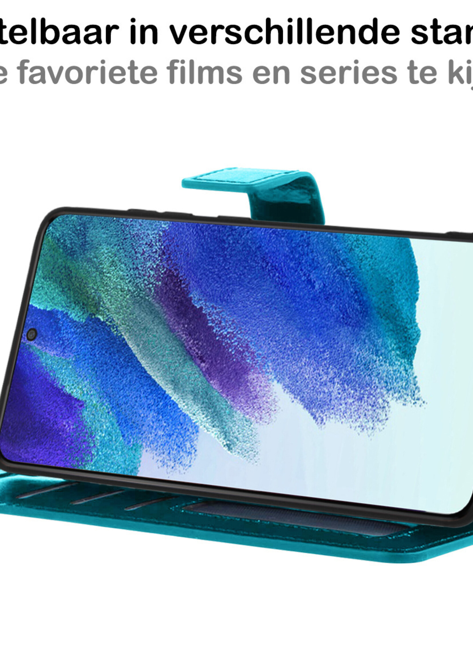 BTH Samsung S21 FE Hoesje Book Case Hoes - Samsung Galaxy S21 FE Case Hoesje Portemonnee Cover - Samsung S21 FE Hoes Wallet Case Hoesje - Turquoise