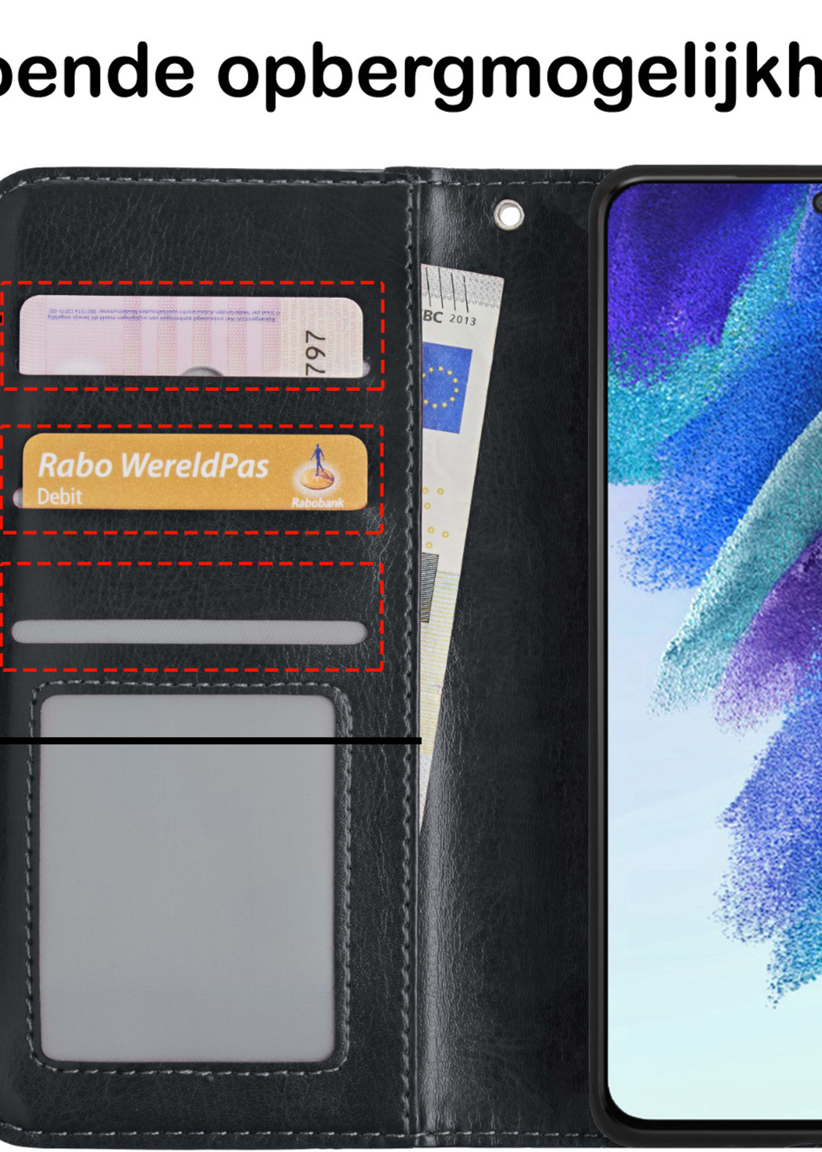BTH Samsung S21 FE Hoesje Book Case Hoes - Samsung Galaxy S21 FE Case Hoesje Portemonnee Cover - Samsung S21 FE Hoes Wallet Case Hoesje - Zwart
