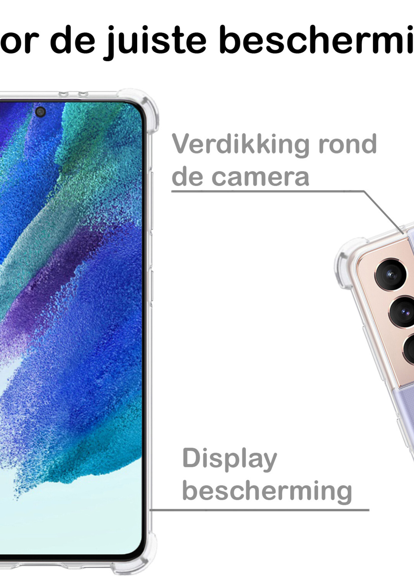 BTH Hoesje Geschikt voor Samsung S21 FE Hoesje Siliconen Shock Proof Case Hoes Met 2x Screenprotector - Hoes Geschikt voor Samsung Galaxy S21 FE Hoes Cover Case Shockproof - Transparant