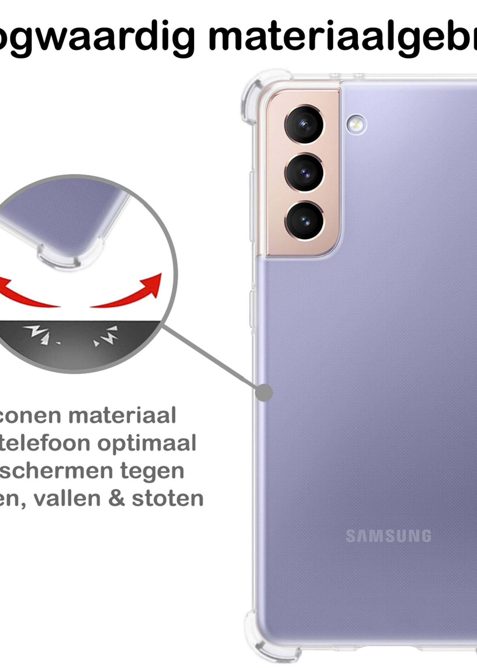 BTH Hoesje Geschikt voor Samsung S21 FE Hoesje Siliconen Shock Proof Case Hoes Met 2x Screenprotector - Hoes Geschikt voor Samsung Galaxy S21 FE Hoes Cover Case Shockproof - Transparant