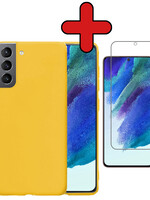 BTH BTH Samsung Galaxy S21FE Hoesje Siliconen Met Screenprotector - Geel