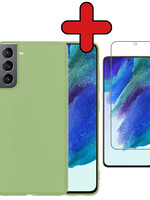 BTH BTH Samsung Galaxy S21FE Hoesje Siliconen Met Screenprotector - Groen