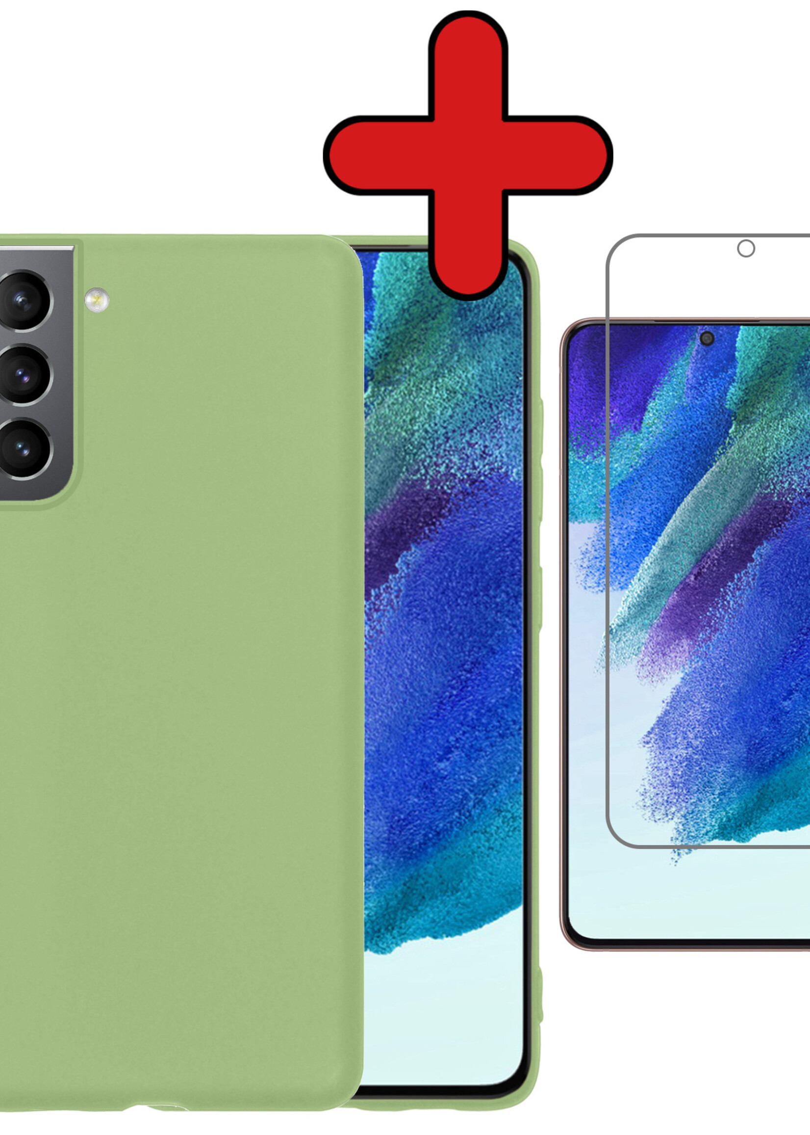 BTH Hoesje Geschikt voor Samsung S21 FE Hoesje Siliconen Case Hoes Met Screenprotector - Hoes Geschikt voor Samsung Galaxy S21 FE Hoes Cover Case - Groen