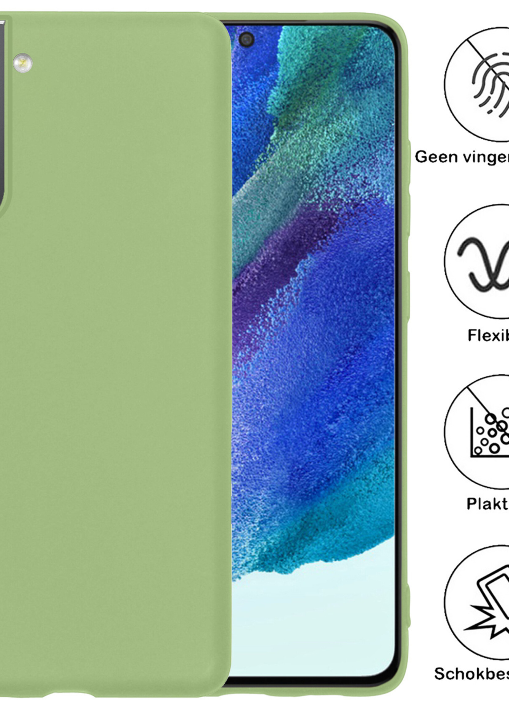 BTH Hoesje Geschikt voor Samsung S21 FE Hoesje Siliconen Case Hoes Met Screenprotector - Hoes Geschikt voor Samsung Galaxy S21 FE Hoes Cover Case - Groen
